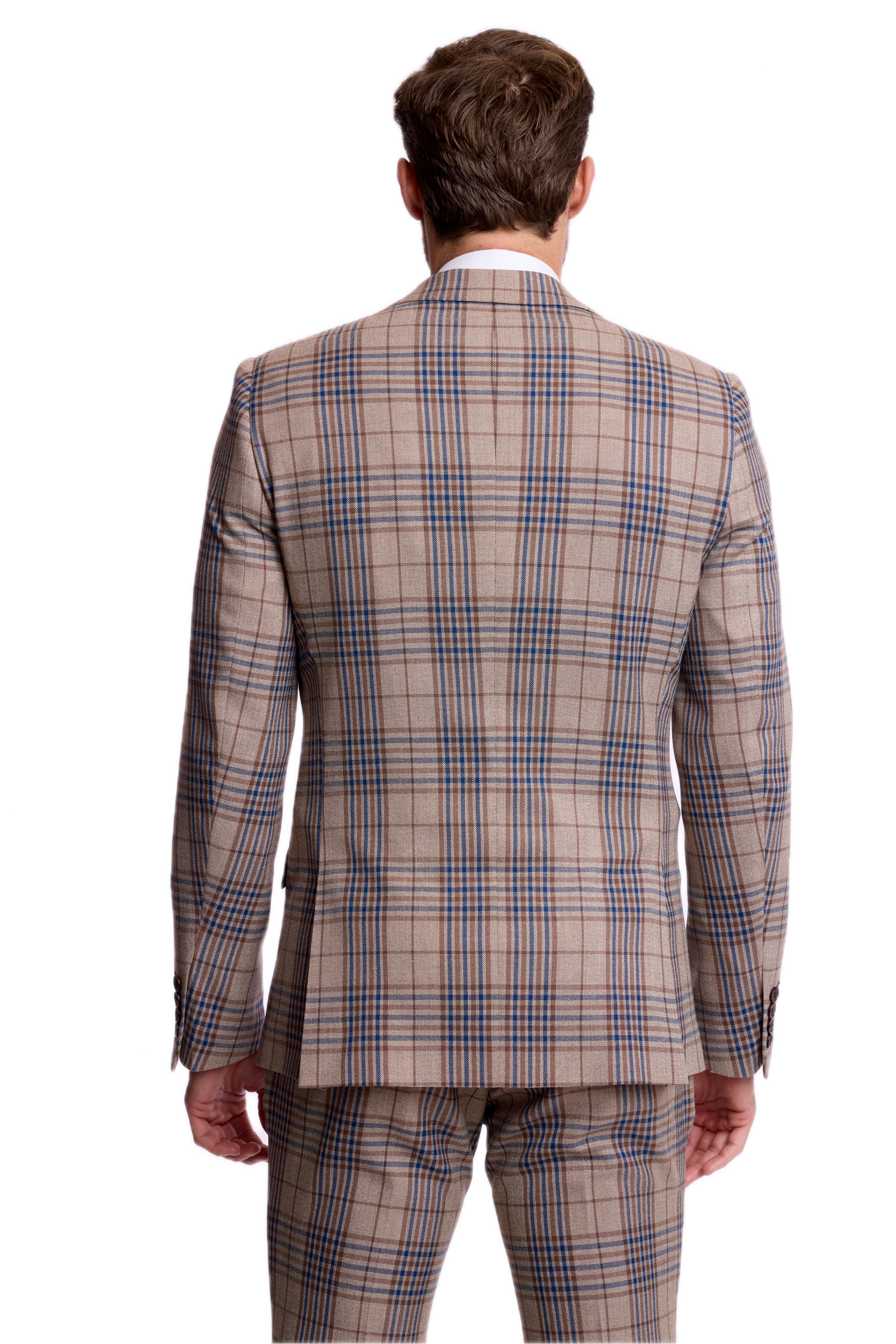 Dover Notch Jacket - slim - Tan Navy Brown Check