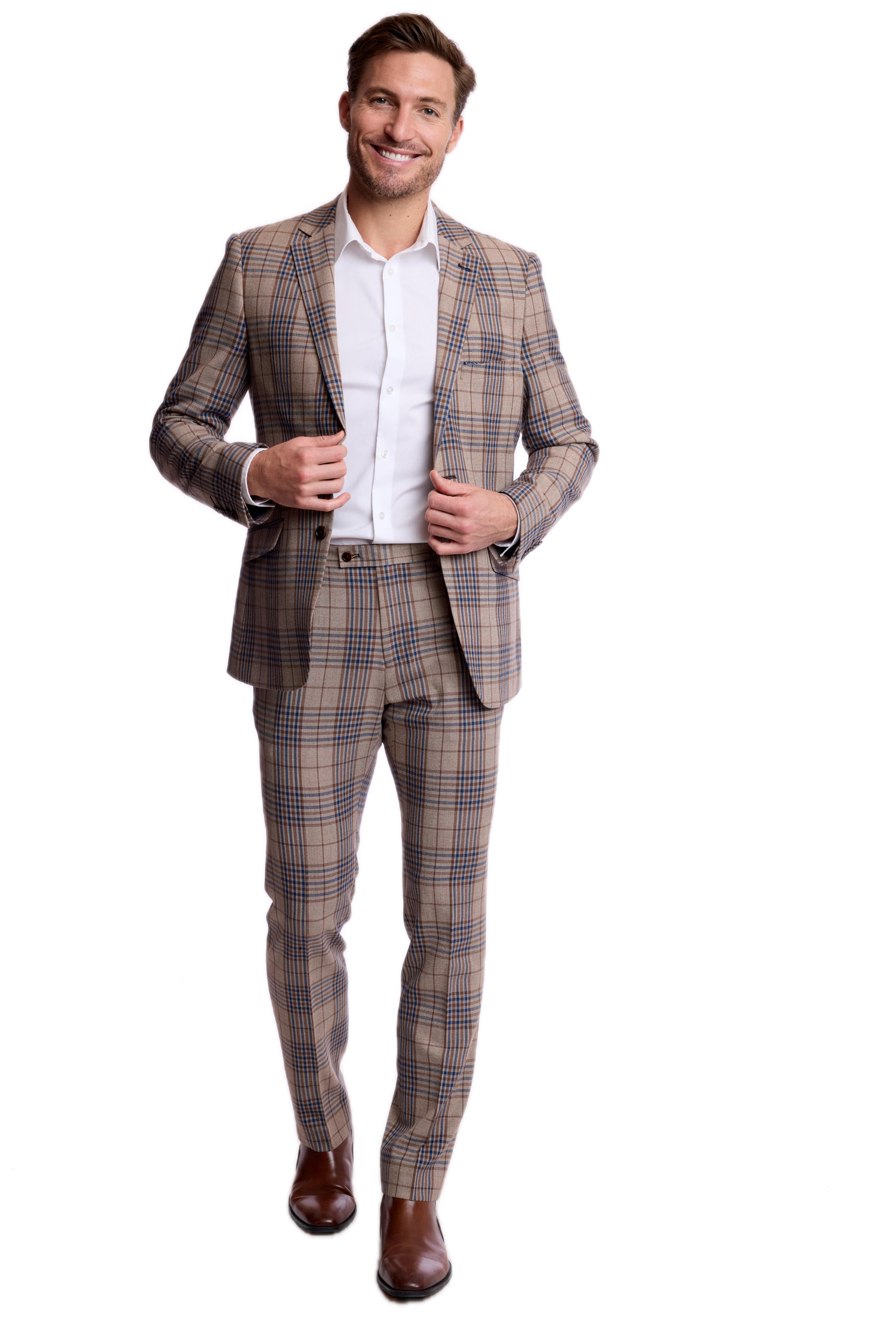 Dover Notch Jacket - slim - Tan Navy Brown Check