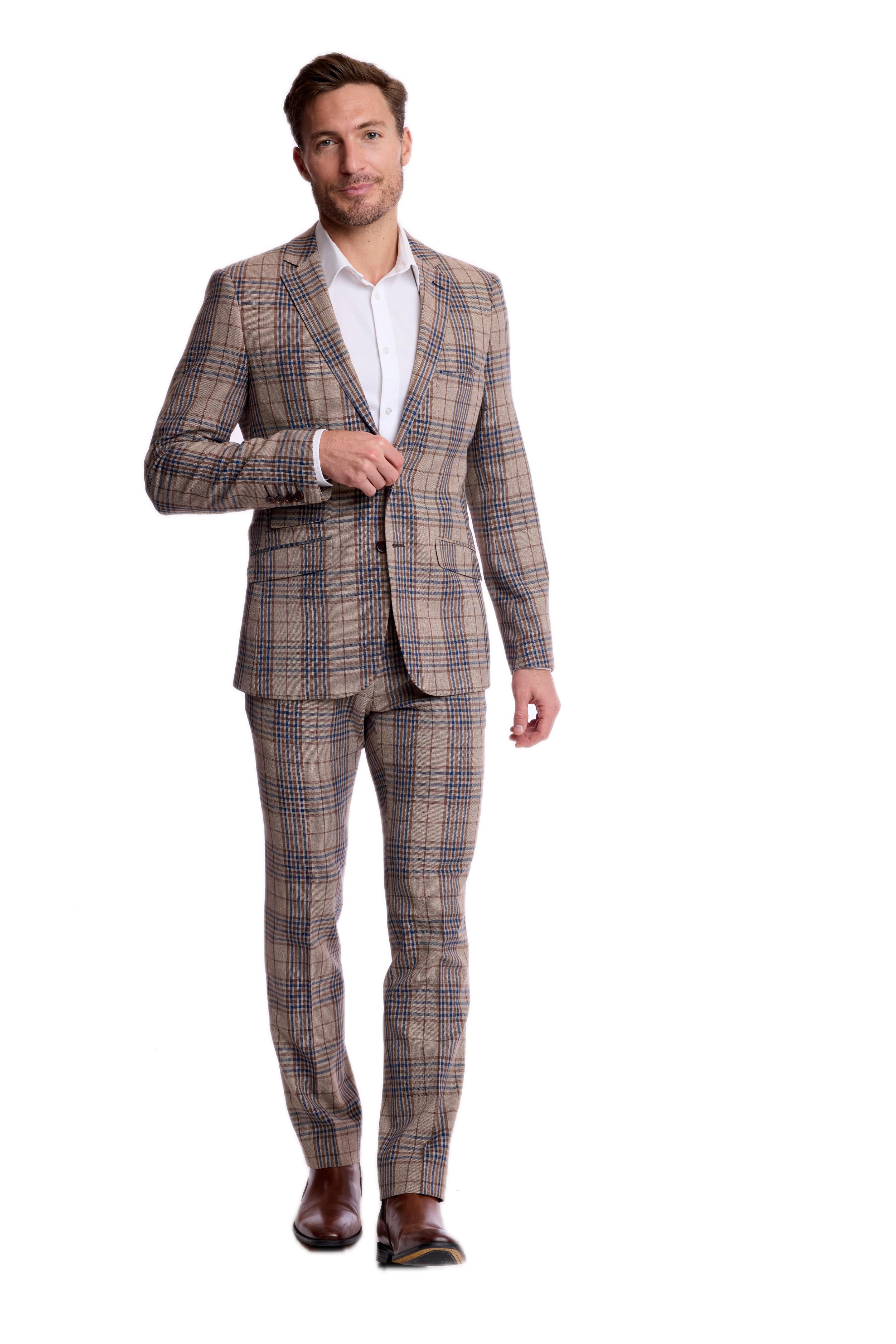 Dover Notch Jacket - slim - Tan Navy Brown Check