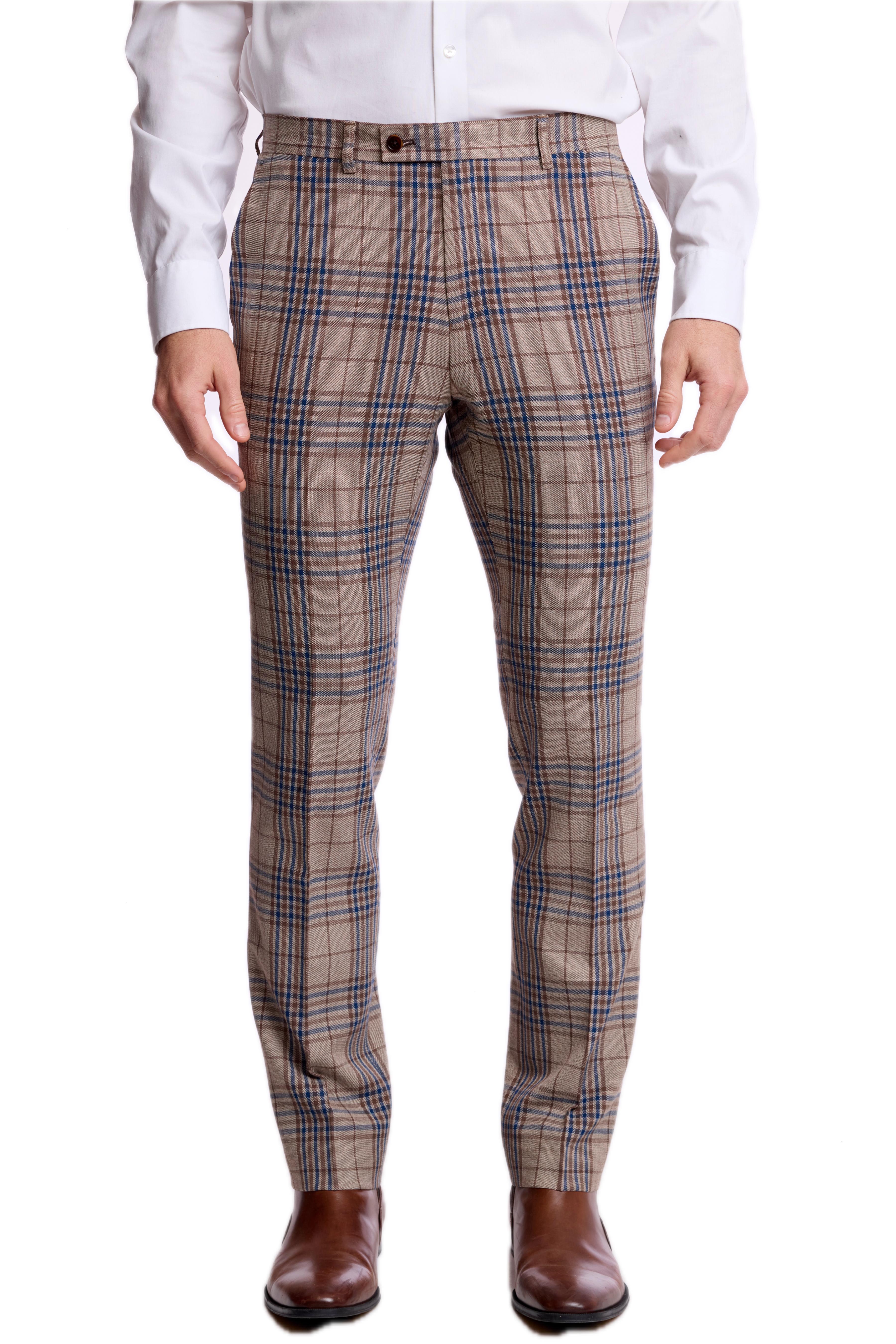 Downing Pants - slim - Tan Navy Brown Check