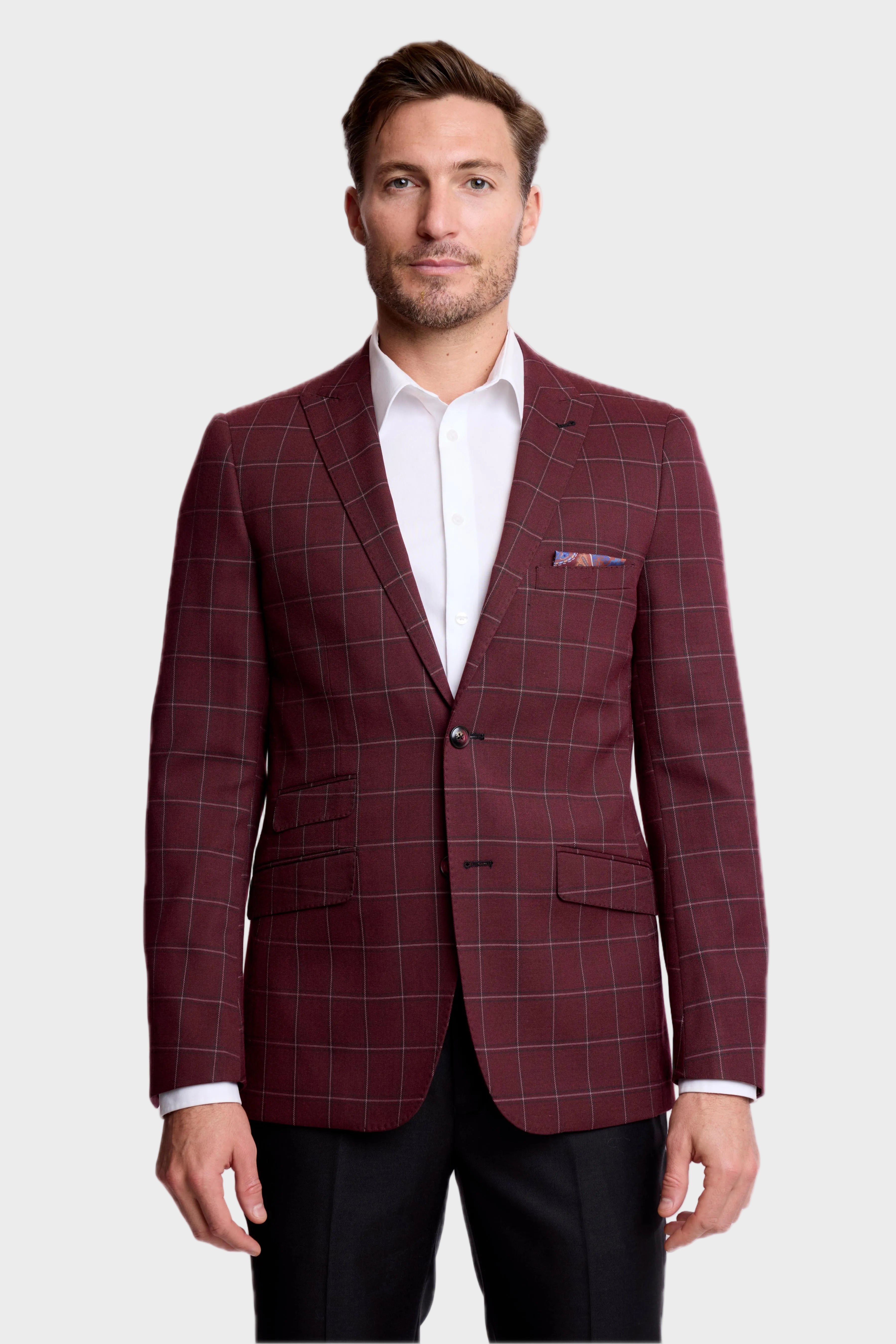 Ashton Peak Jacket - slim - Dark Burgundy Windowpane