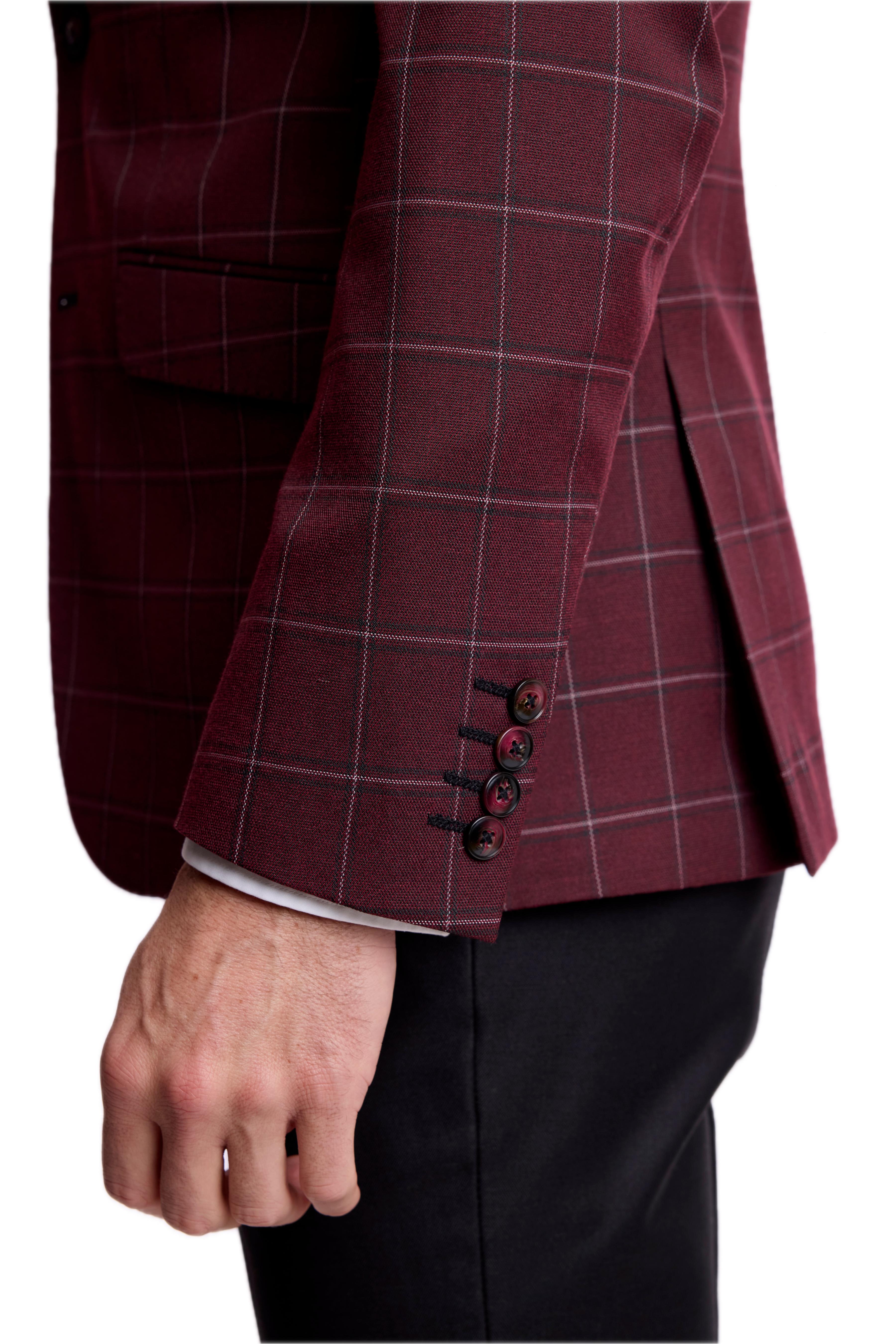 Ashton Peak Jacket - slim - Dark Burgundy Windowpane