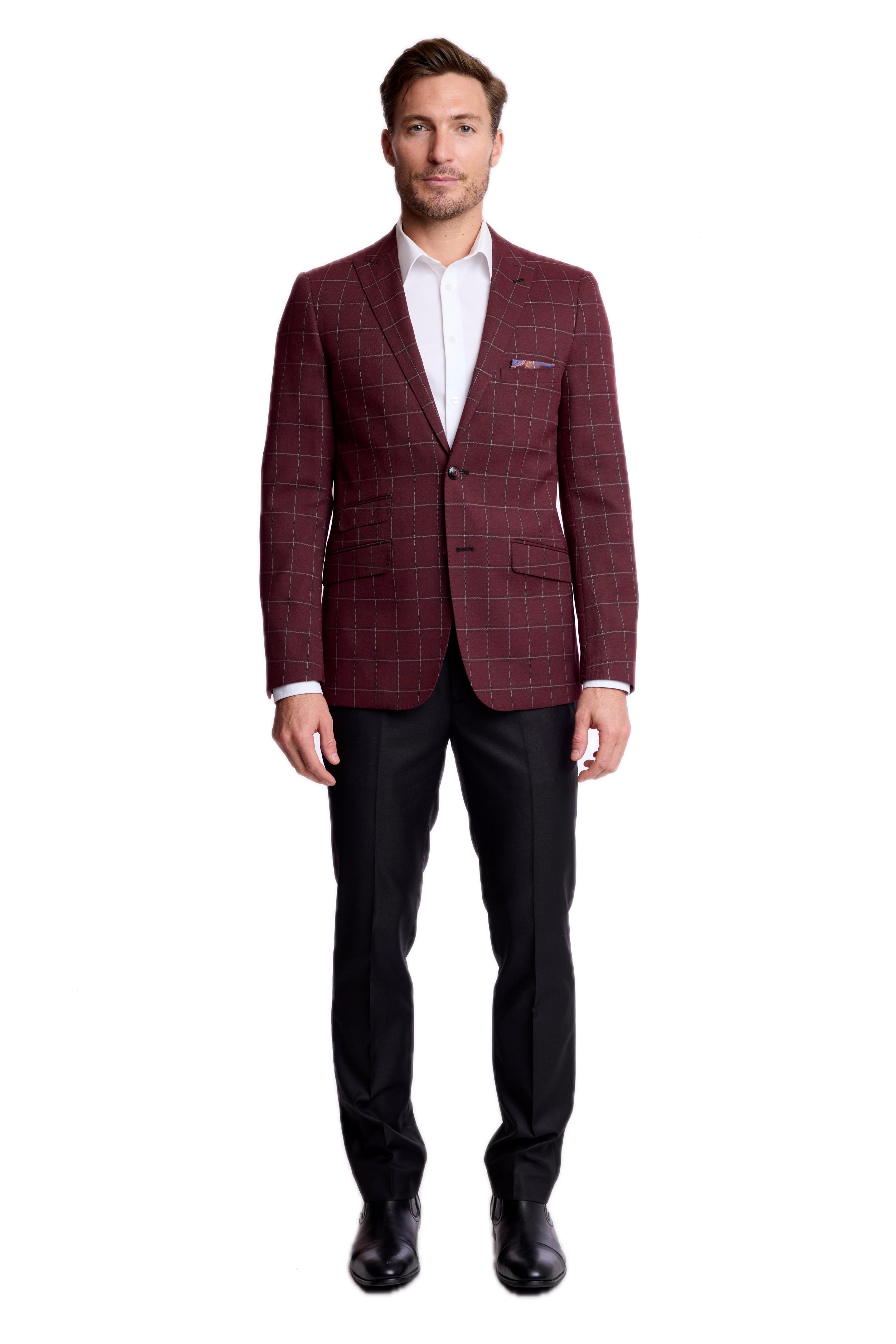 Ashton Peak Jacket - slim - Dark Burgundy Windowpane