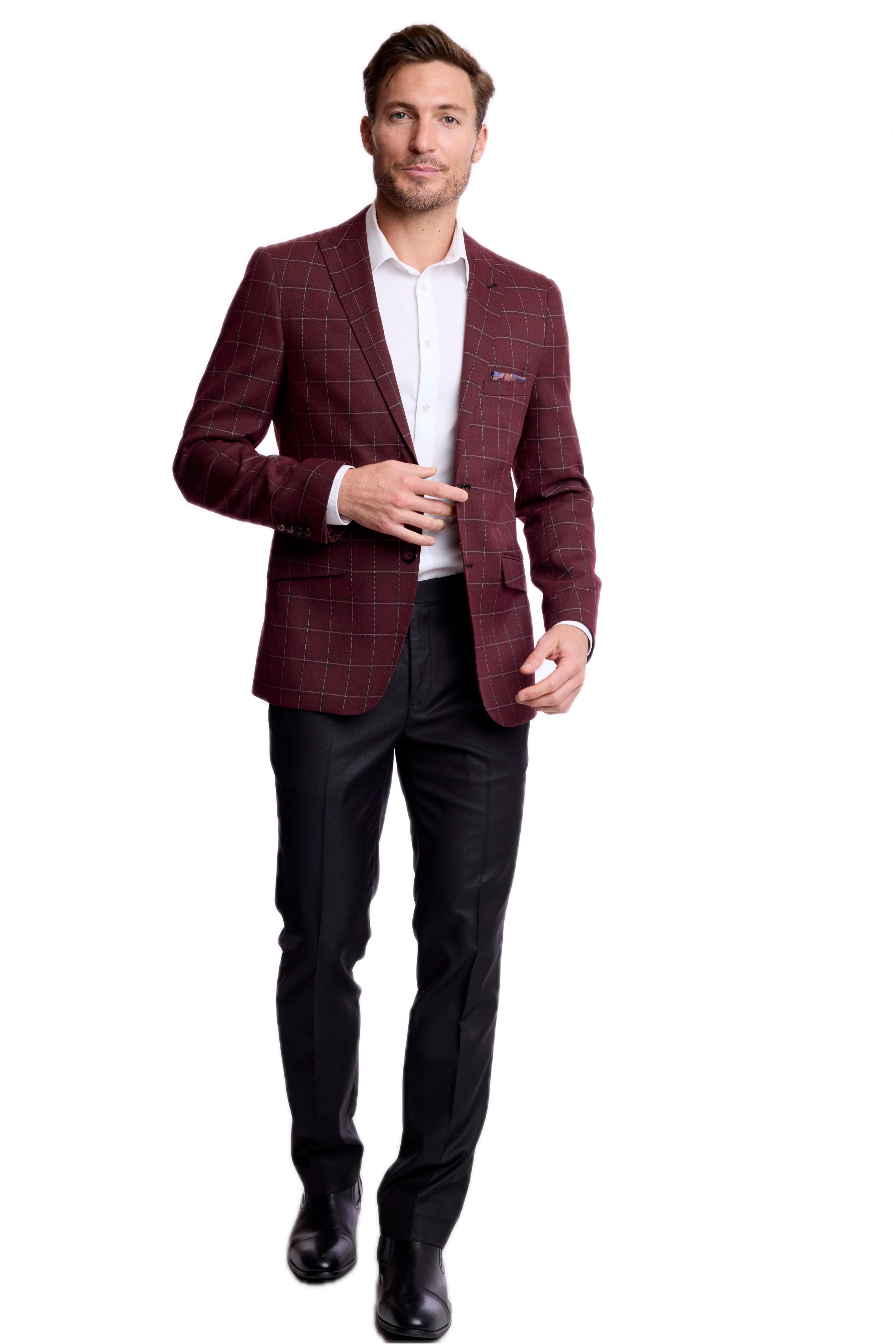 Ashton Peak Jacket - slim - Dark Burgundy Windowpane