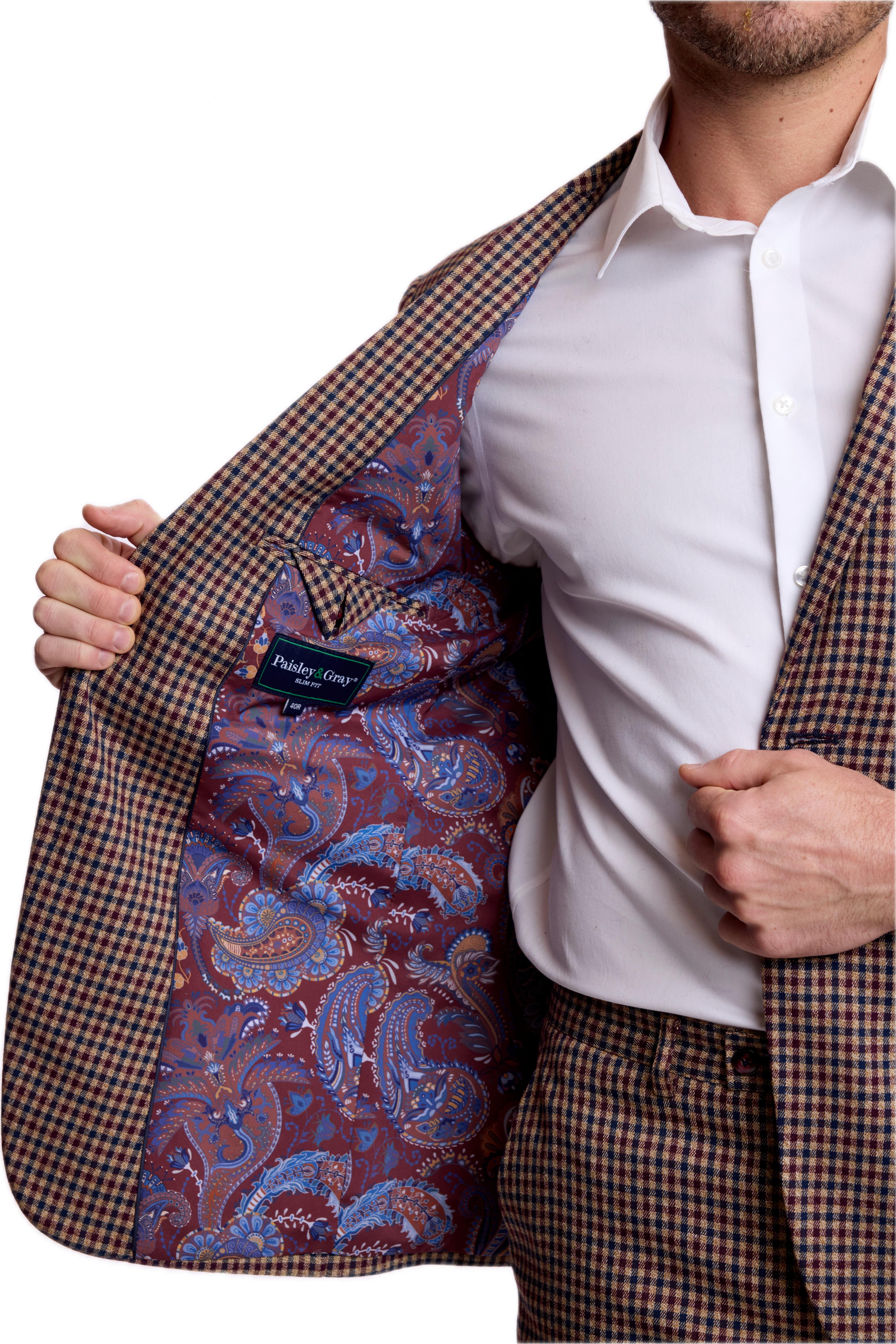 Dover Notch Jacket - slim - Burgundy Navy Tan Fall Gingham