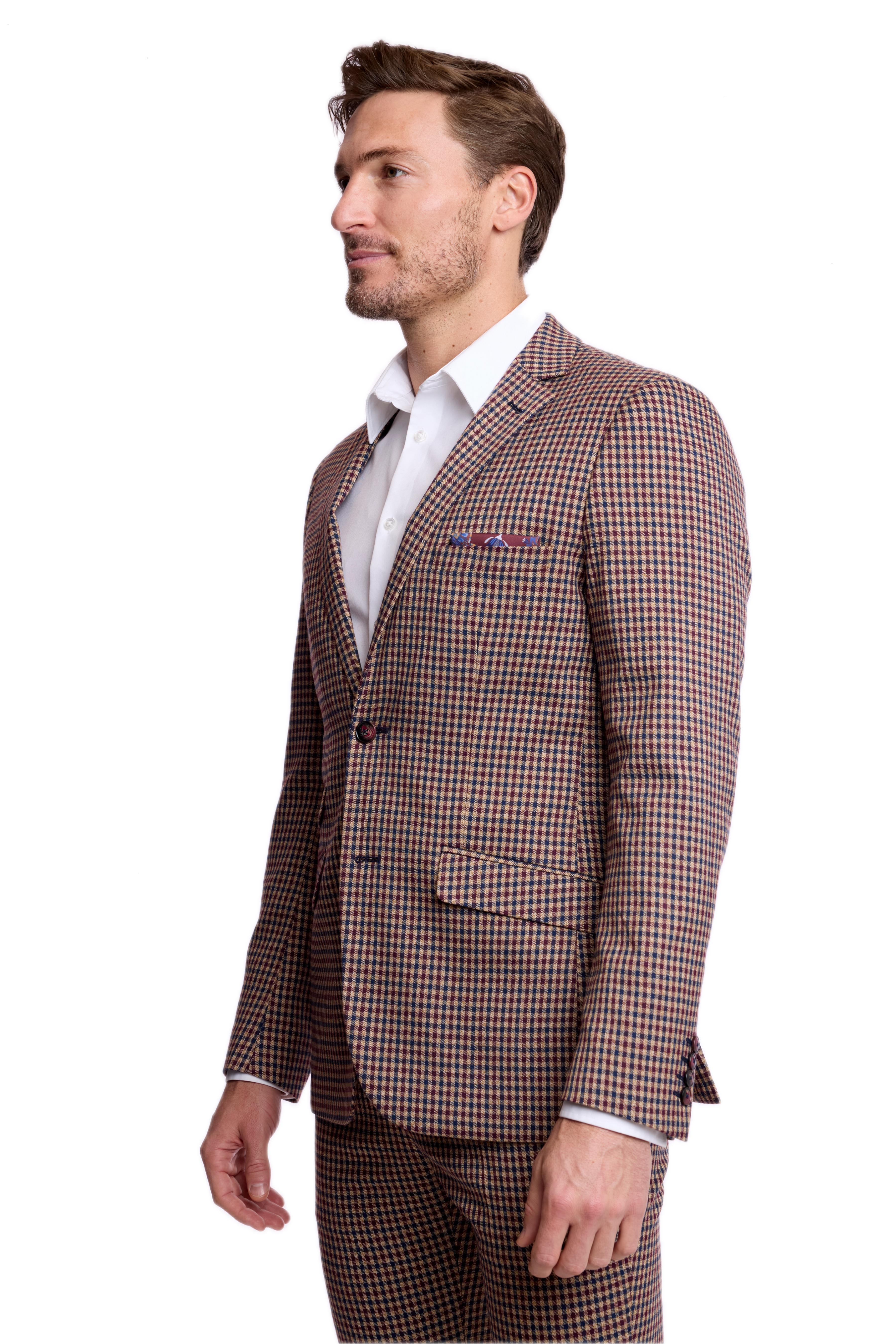 Dover Notch Jacket - slim - Burgundy Navy Tan Fall Gingham
