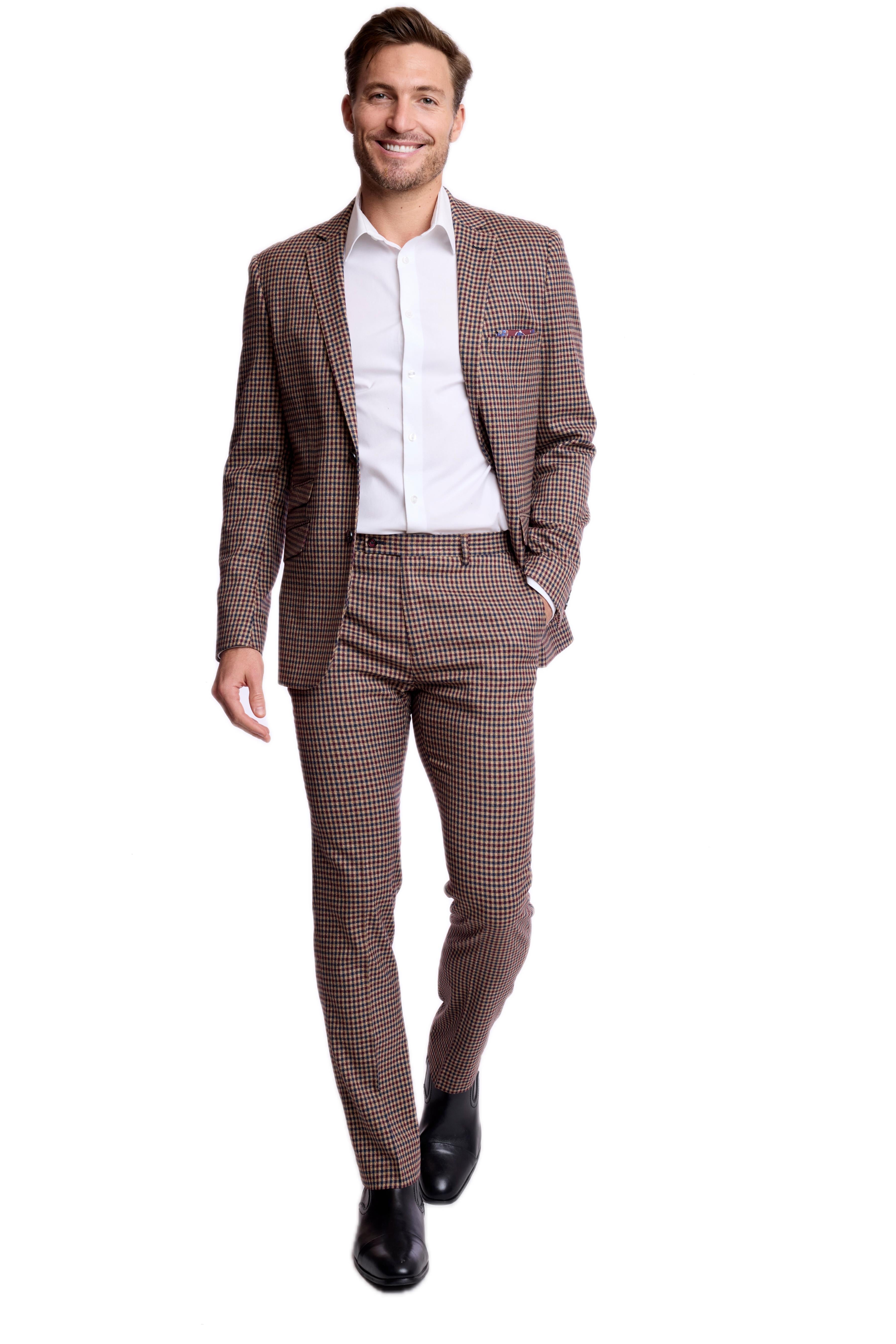 Dover Notch Jacket - slim - Burgundy Navy Tan Fall Gingham