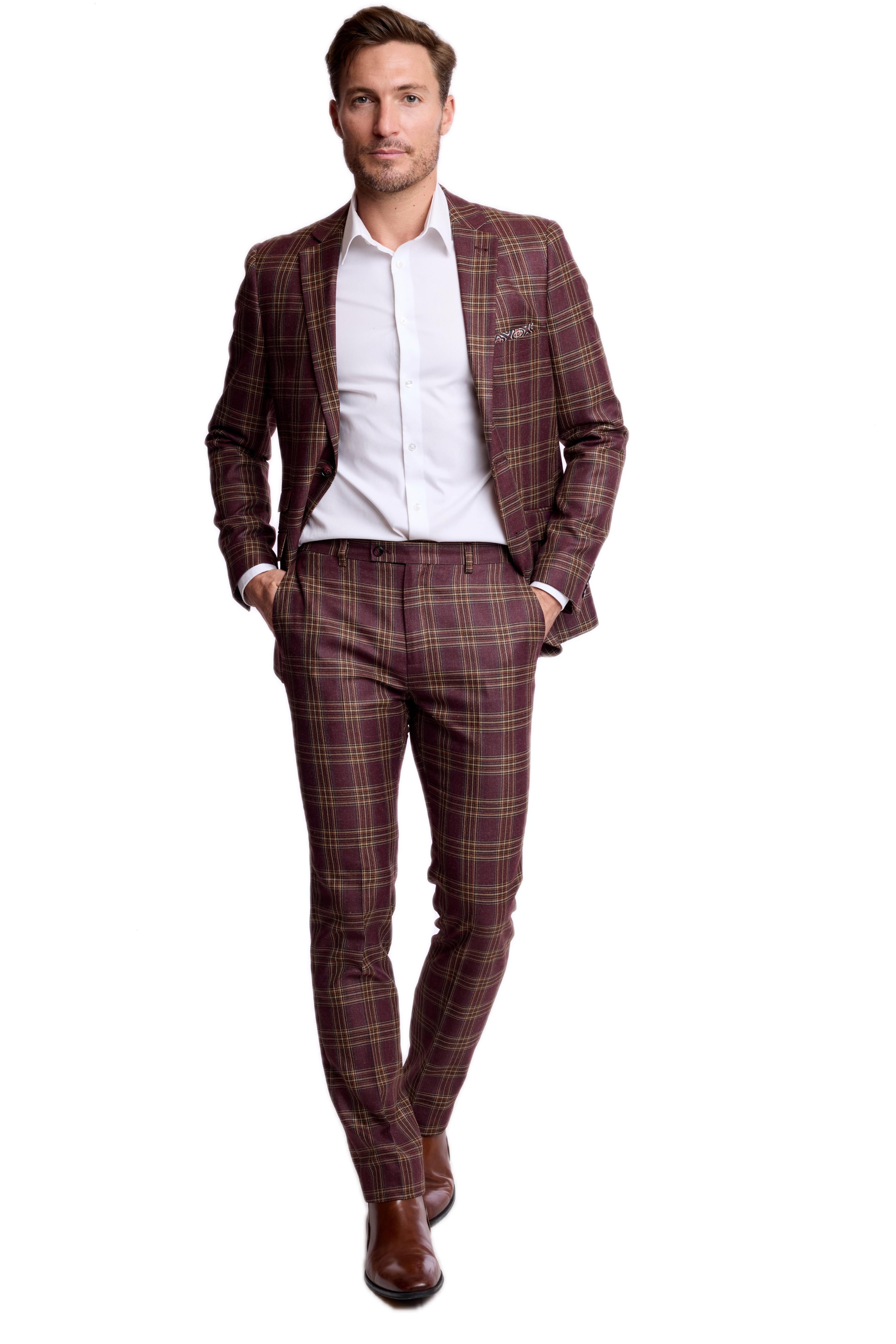 Downing Pants - slim - Burgundy Tan Check