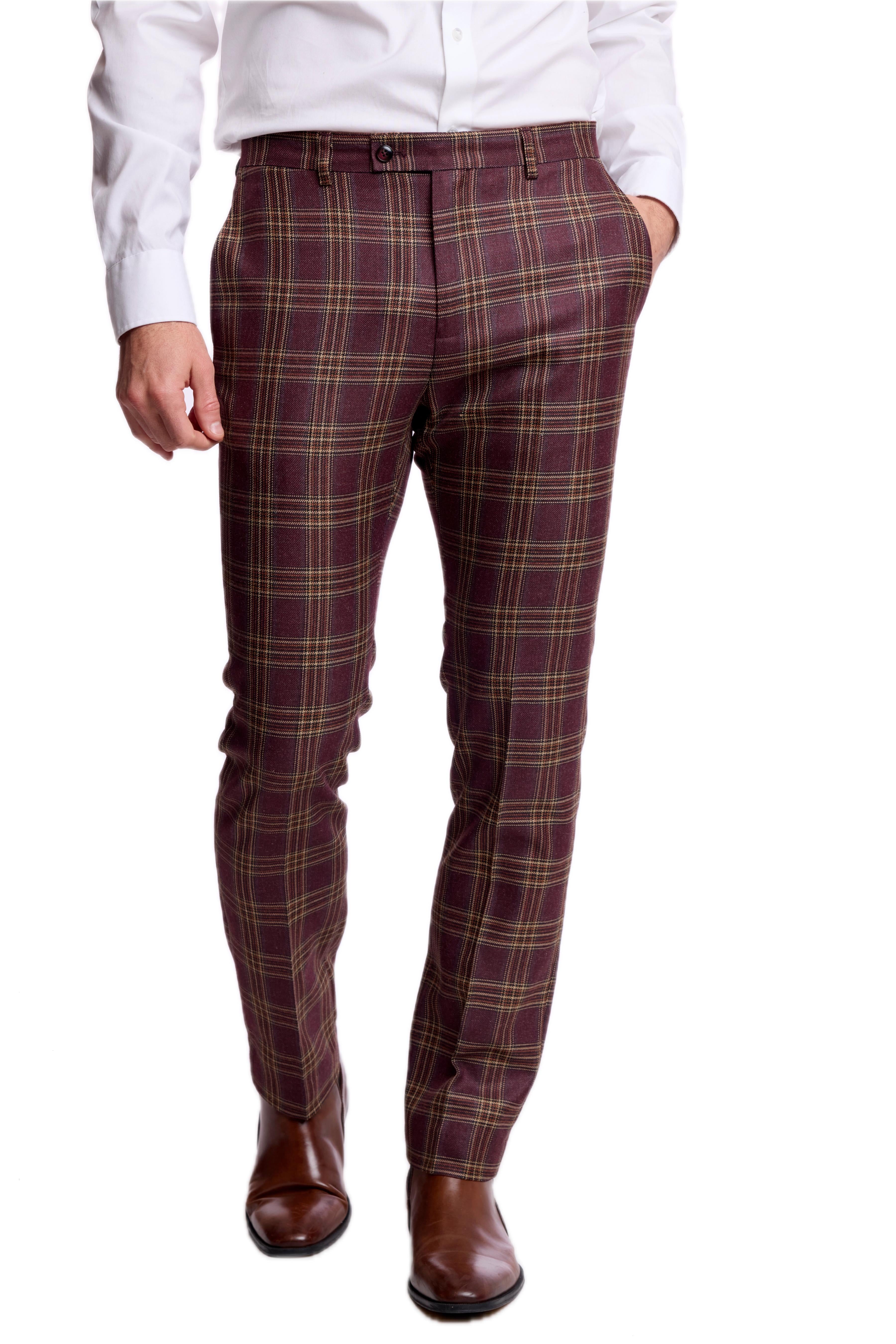 Downing Pants - slim - Burgundy Tan Check