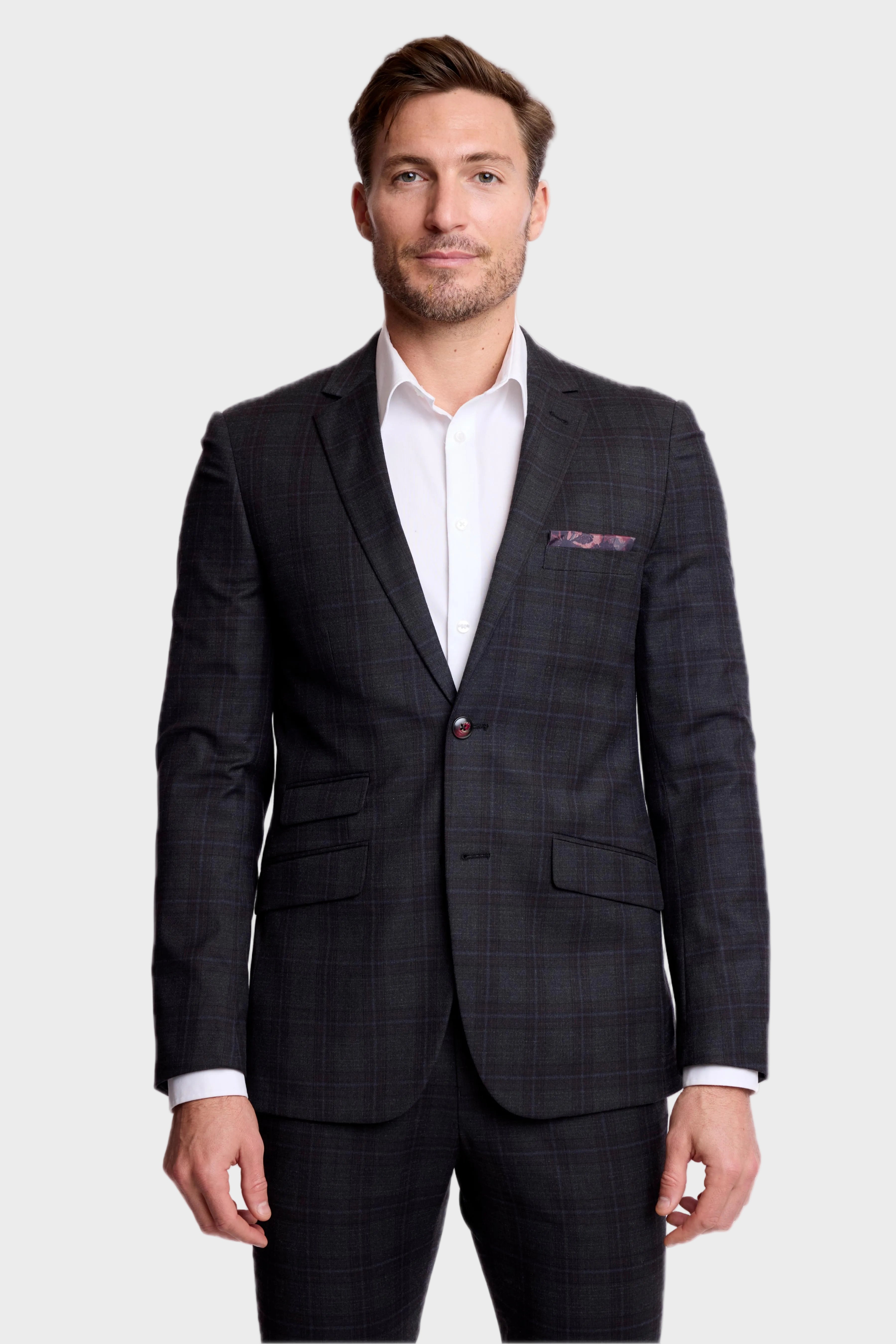 Dover Notch Jacket - slim - Charcoal Burgundy Plaid