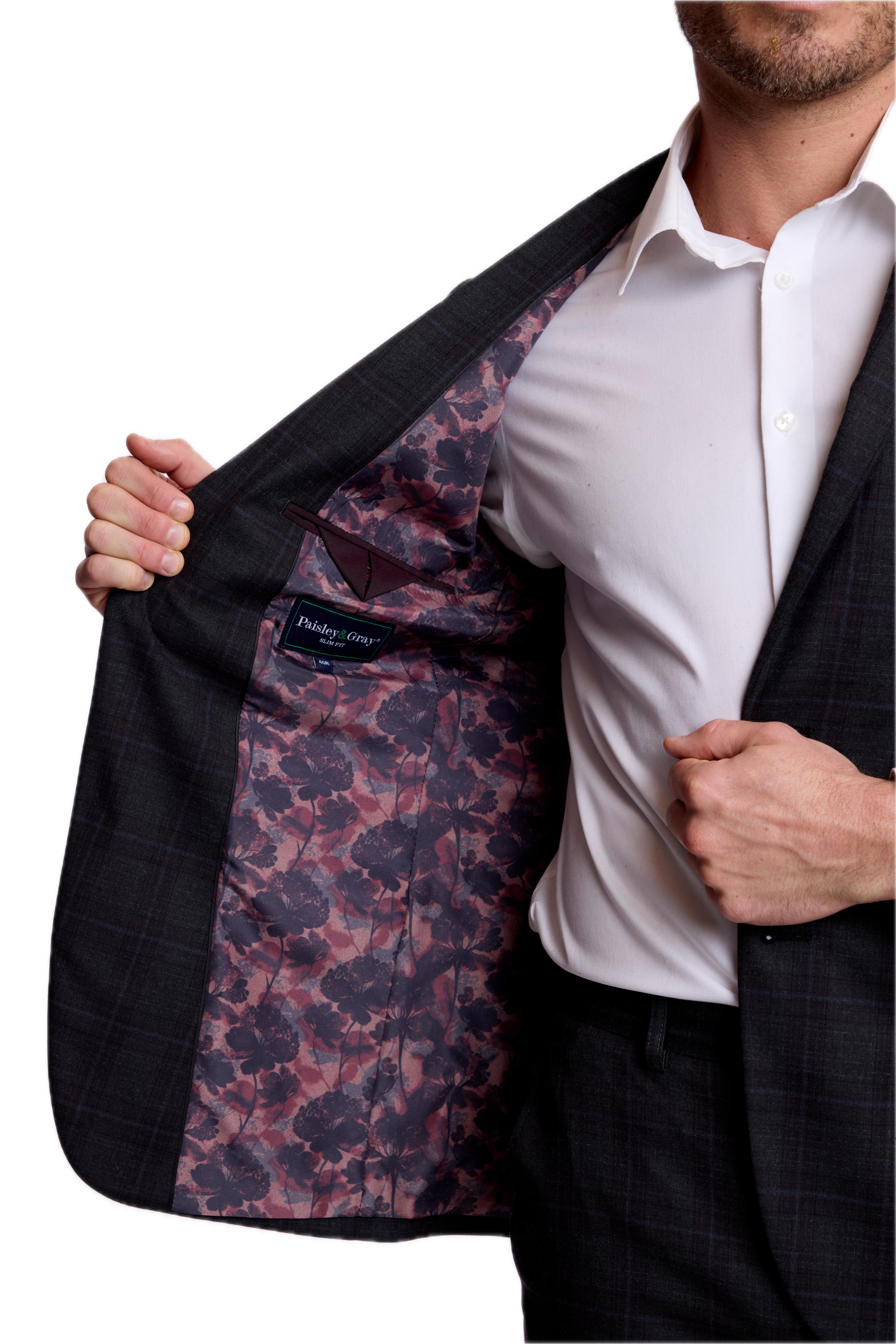Dover Notch Jacket - slim - Charcoal Burgundy Plaid