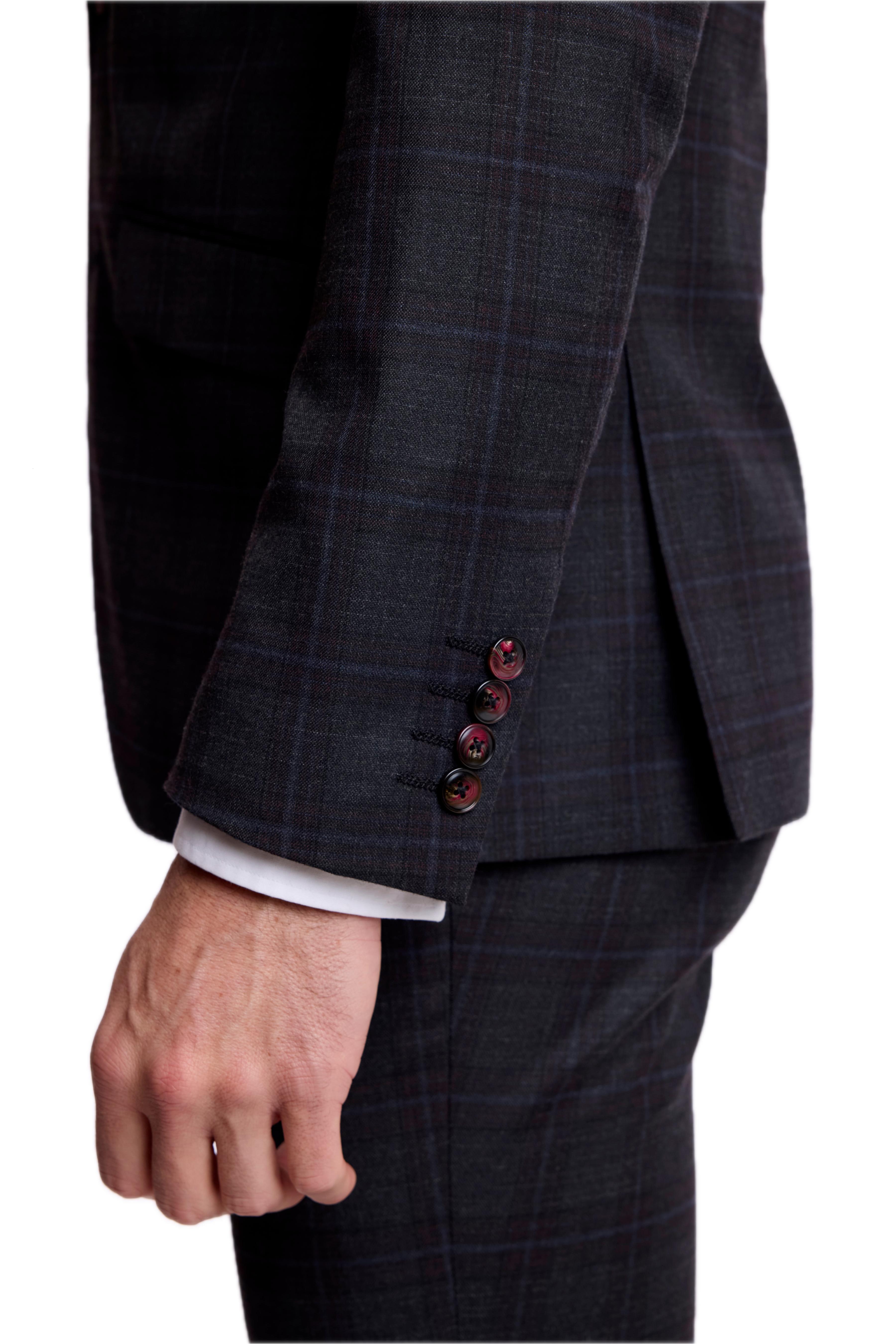 Dover Notch Jacket - slim - Charcoal Burgundy Plaid