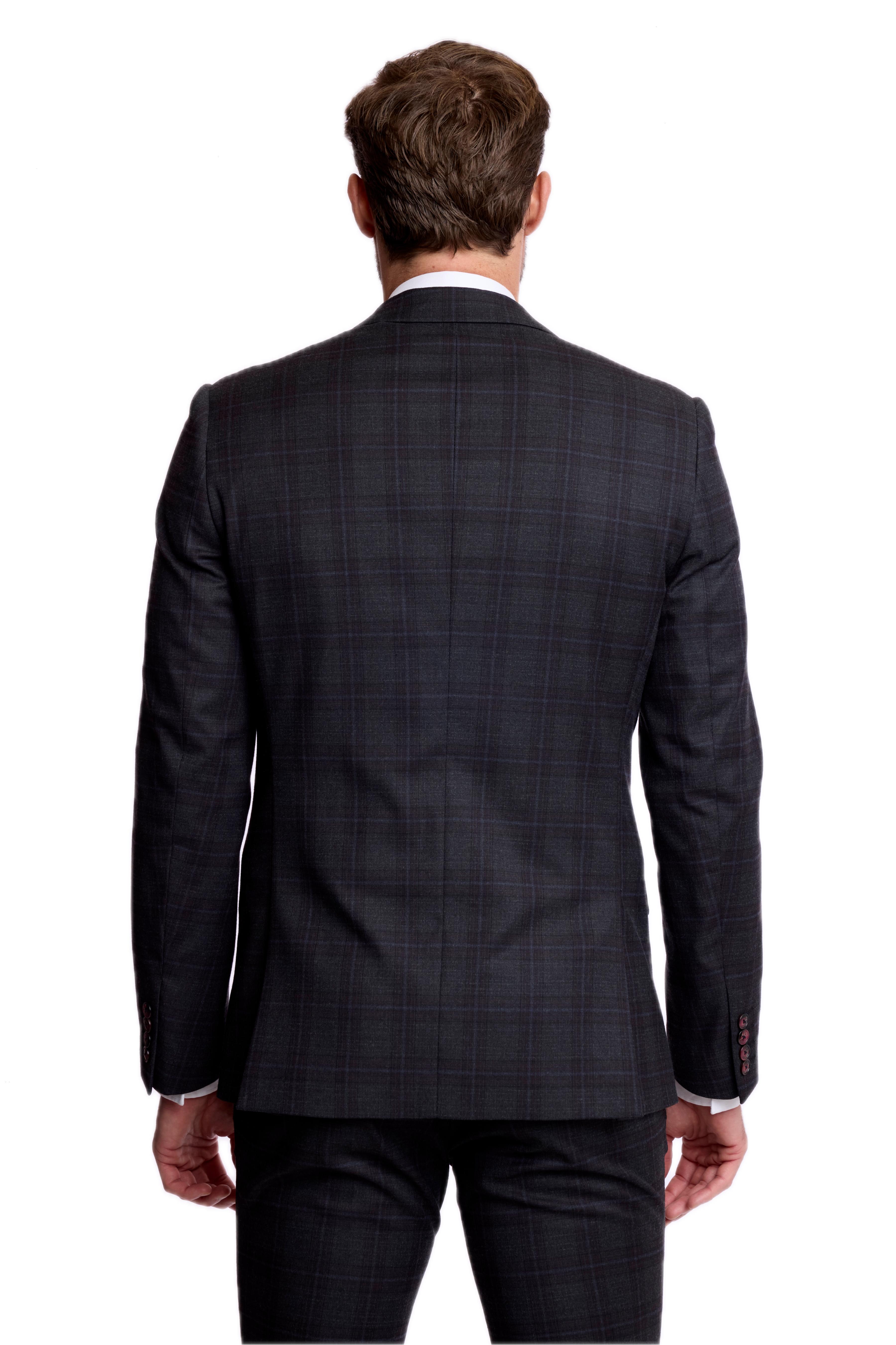 Dover Notch Jacket - slim - Charcoal Burgundy Plaid