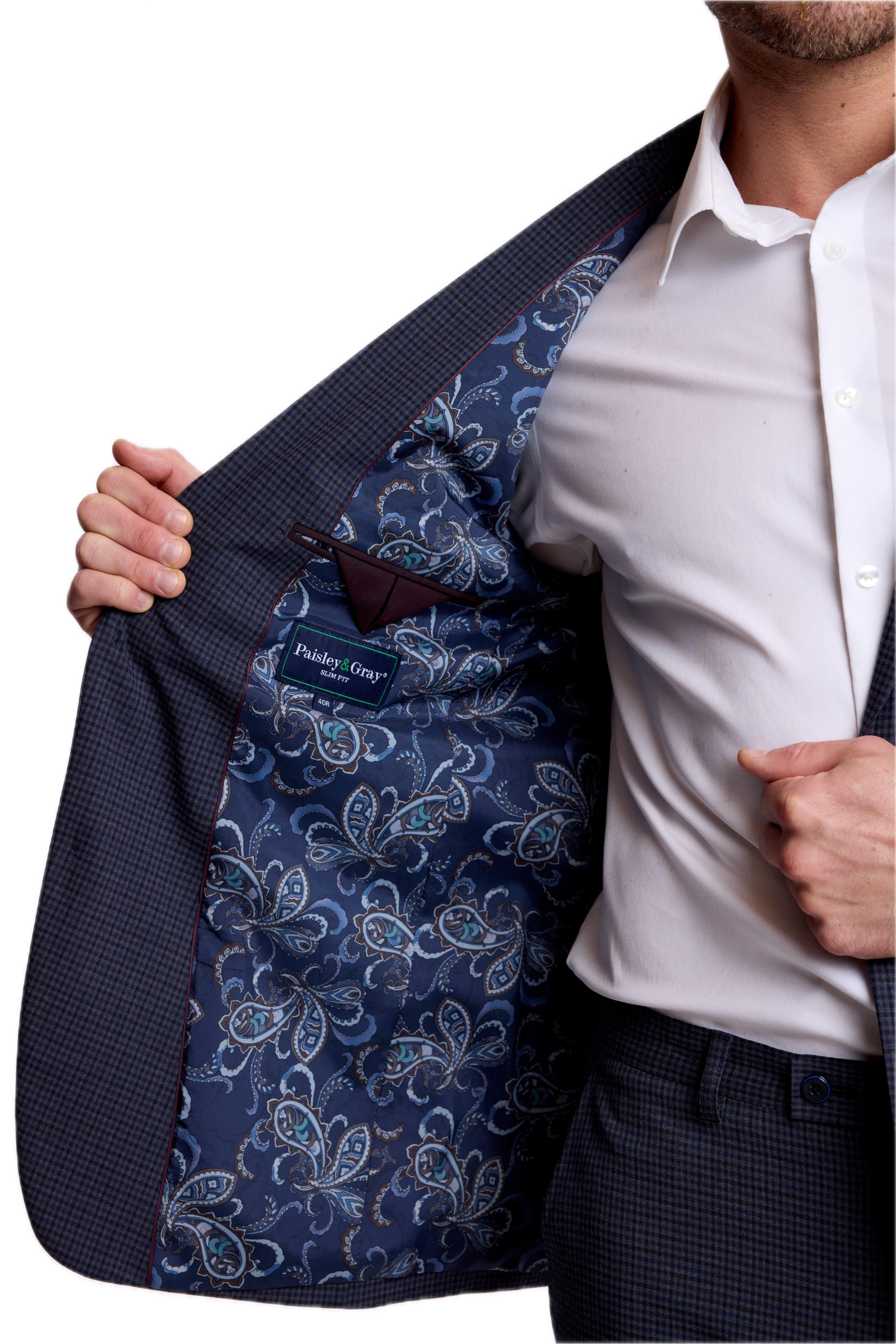 Ashton Peak Jacket - slim - Navy Burgundy Gingham
