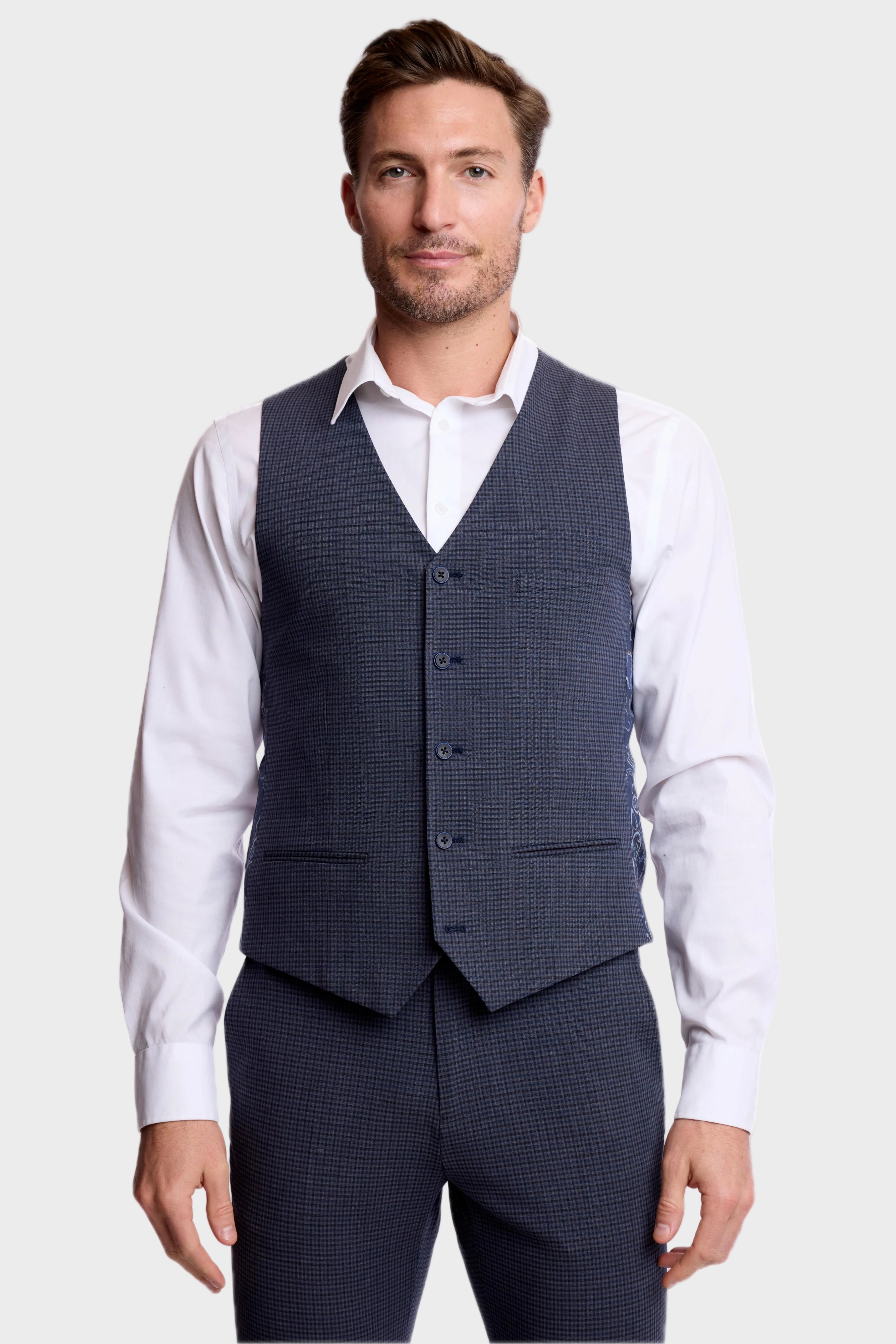 Eaton 5 Button Vest - slim - Navy Burg Gingham