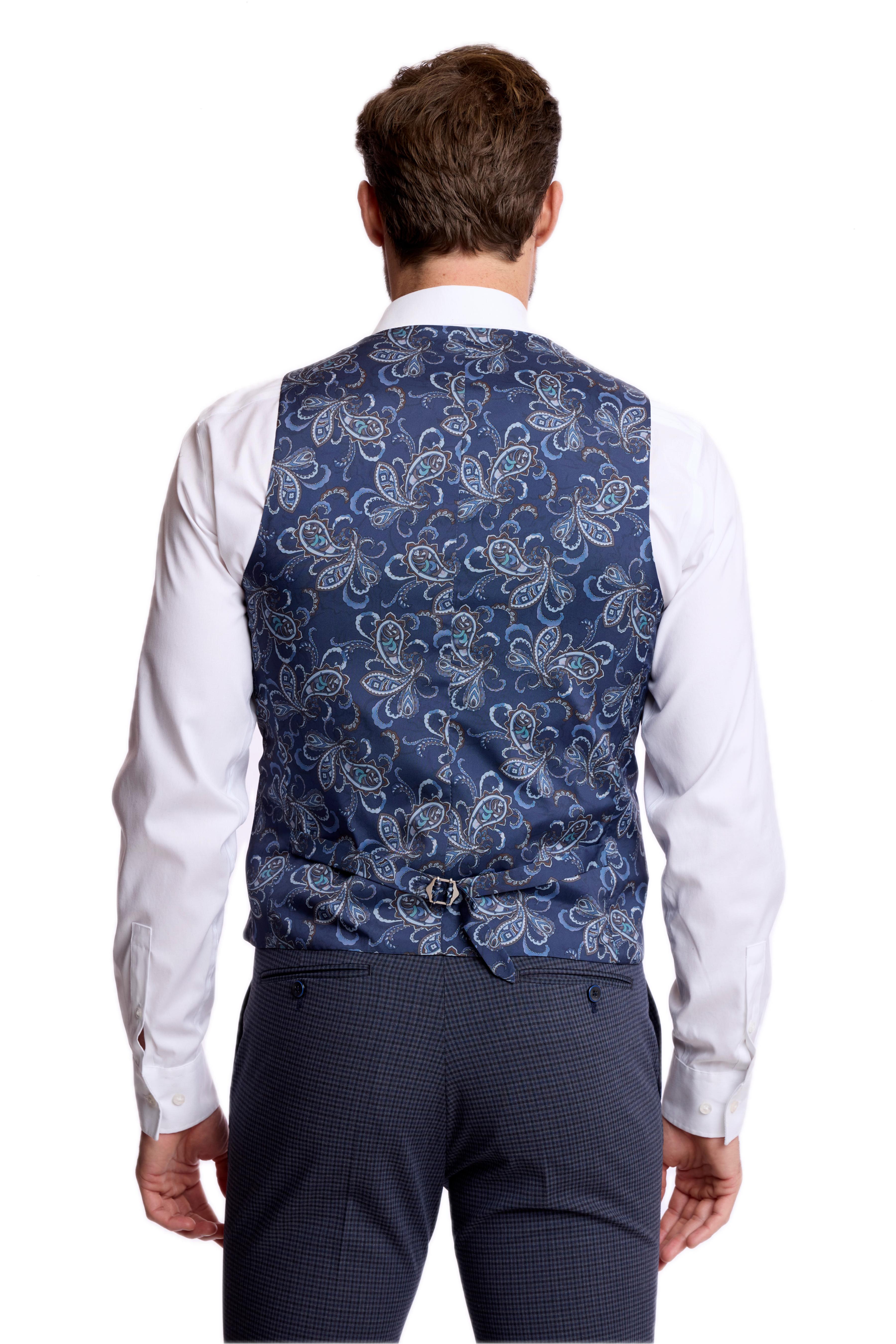 Eaton 5 Button Vest - slim - Navy Burg Gingham