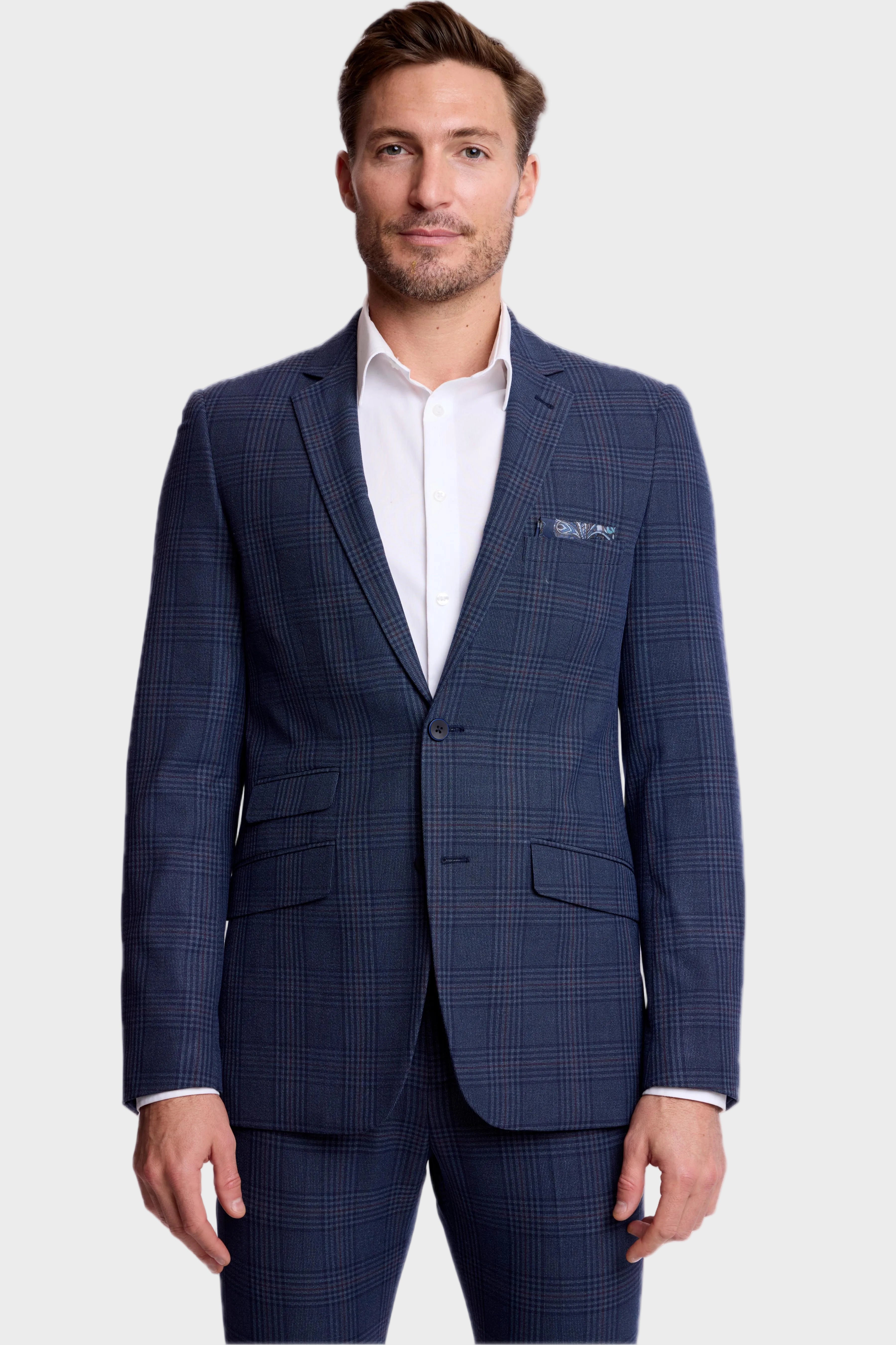 Dover Notch Jacket - slim - Navy Burgundy Plaid