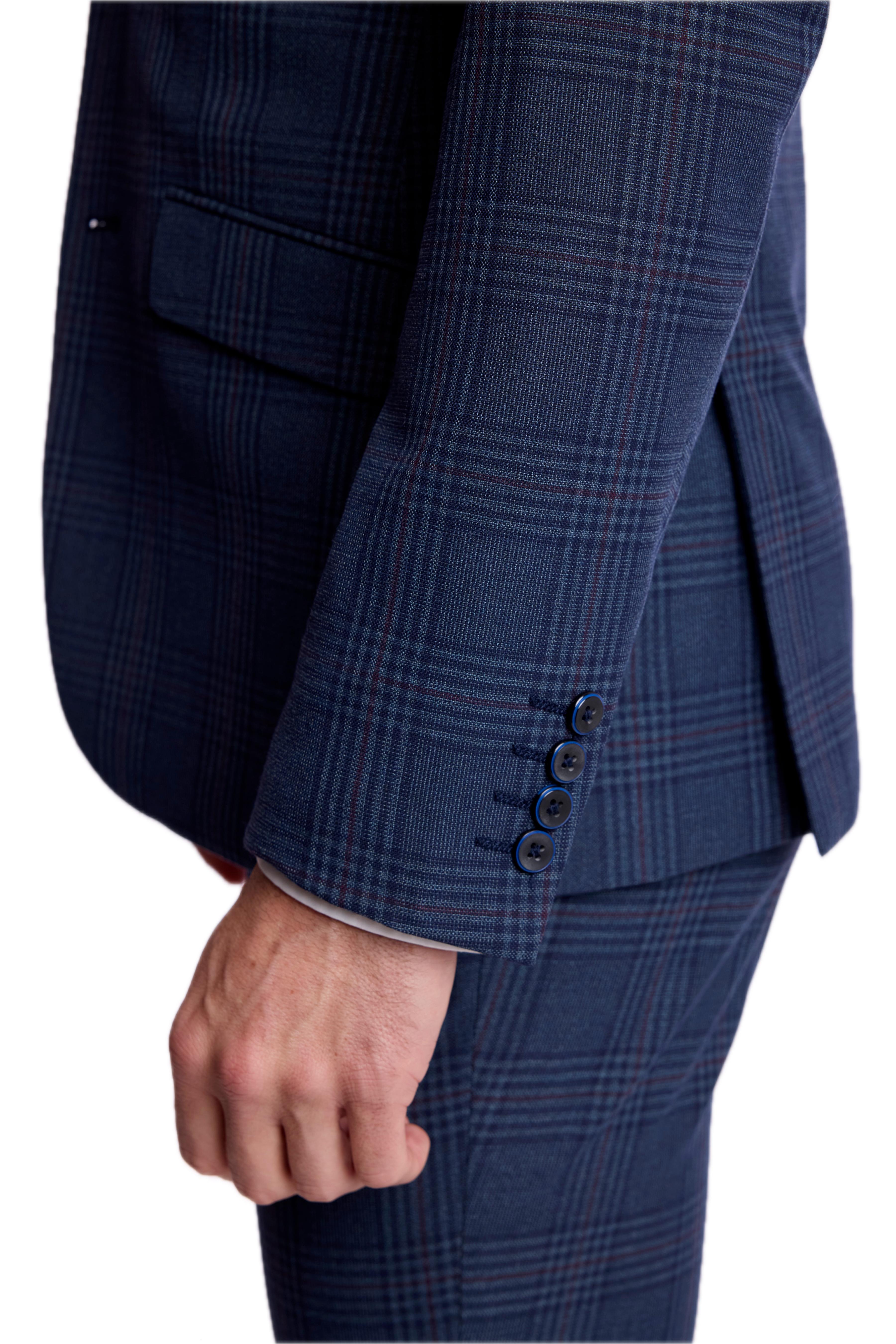 Dover Notch Jacket - slim - Navy Burgundy Plaid