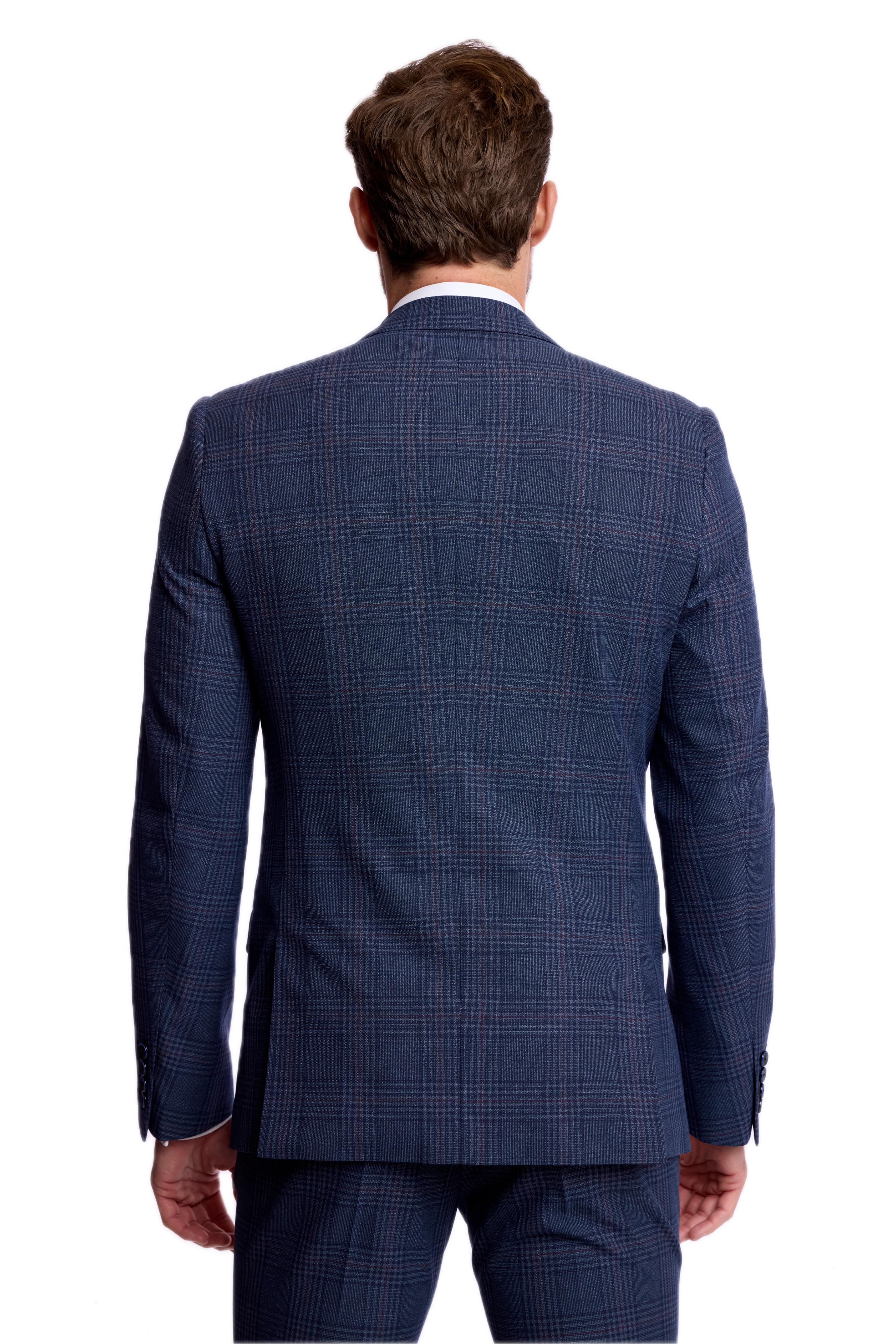Dover Notch Jacket - slim - Navy Burgundy Plaid