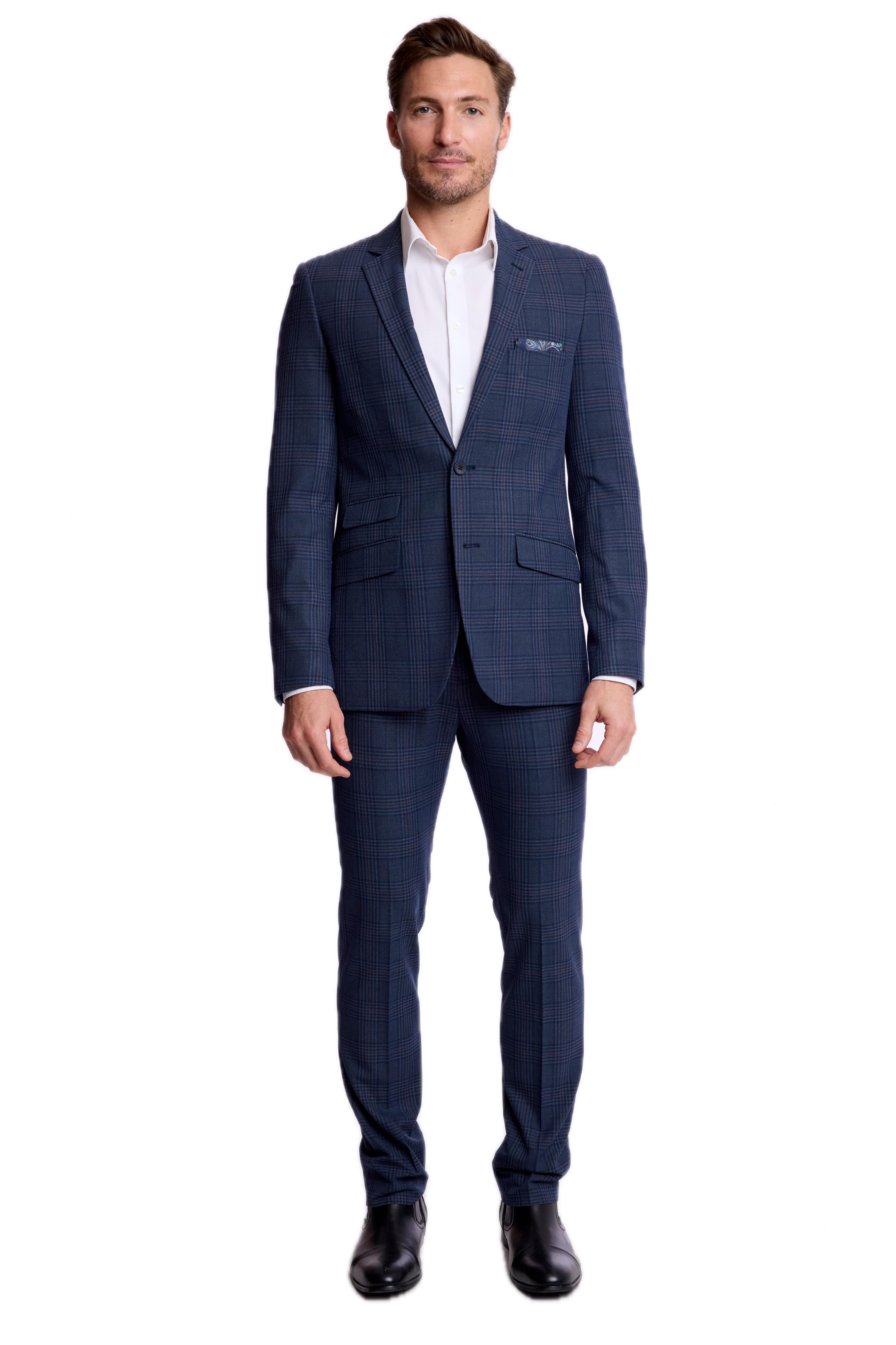 Dover Notch Jacket - slim - Navy Burgundy Plaid