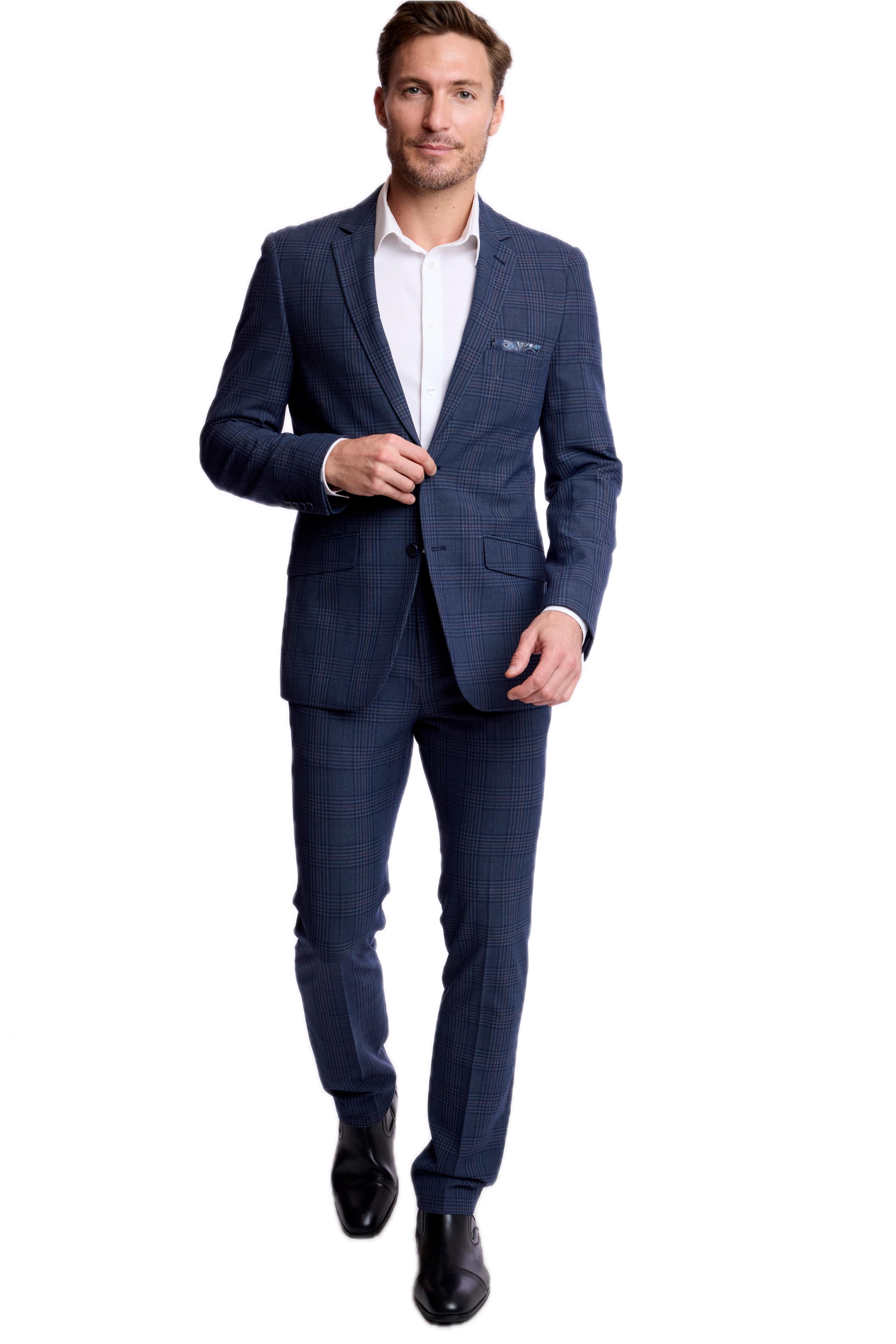 Dover Notch Jacket - slim - Navy Burgundy Plaid