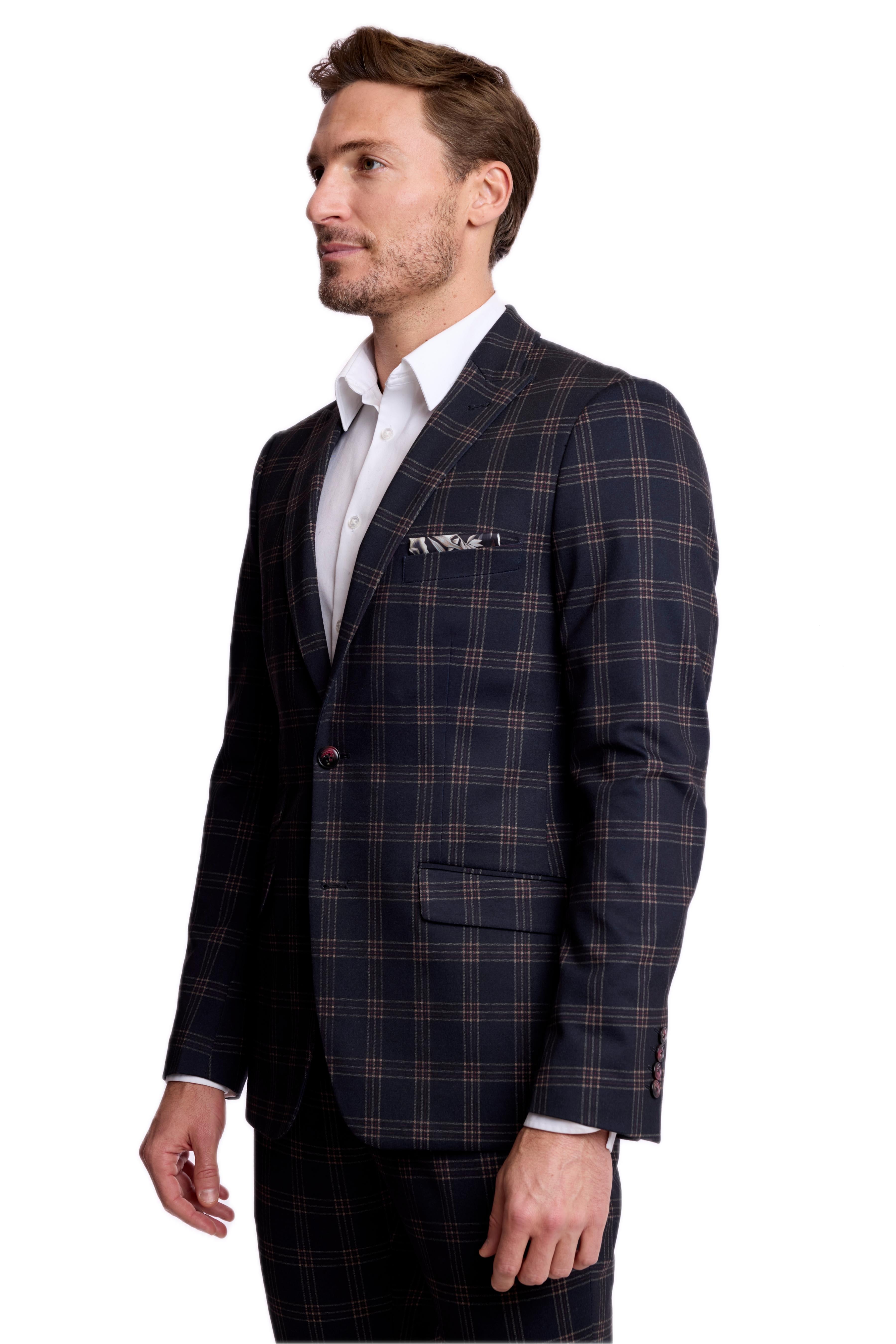 Ashton Peak Jacket - slim - Black Red Knit Plaid
