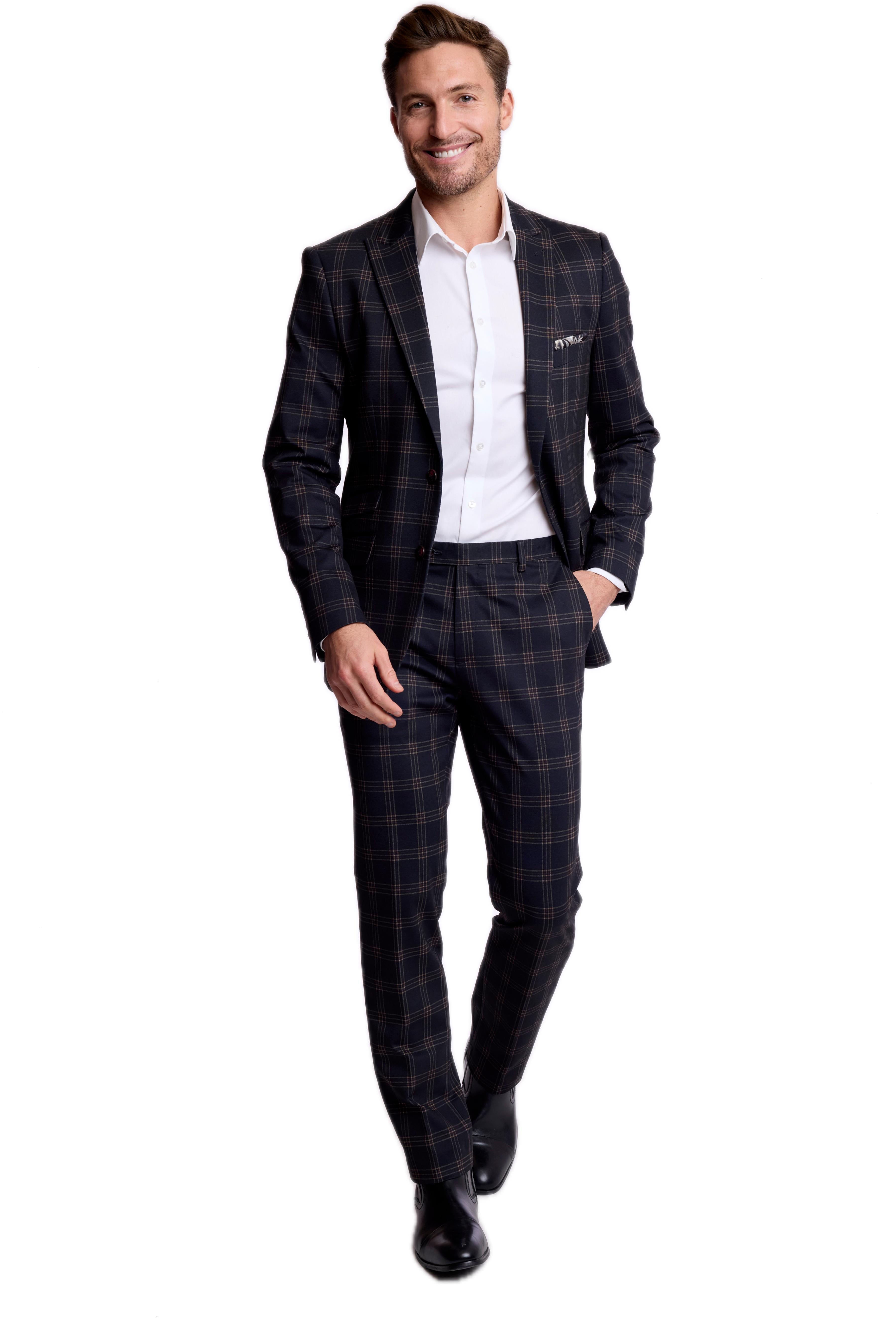 Downing Pants - slim - Black Red Knit Plaid