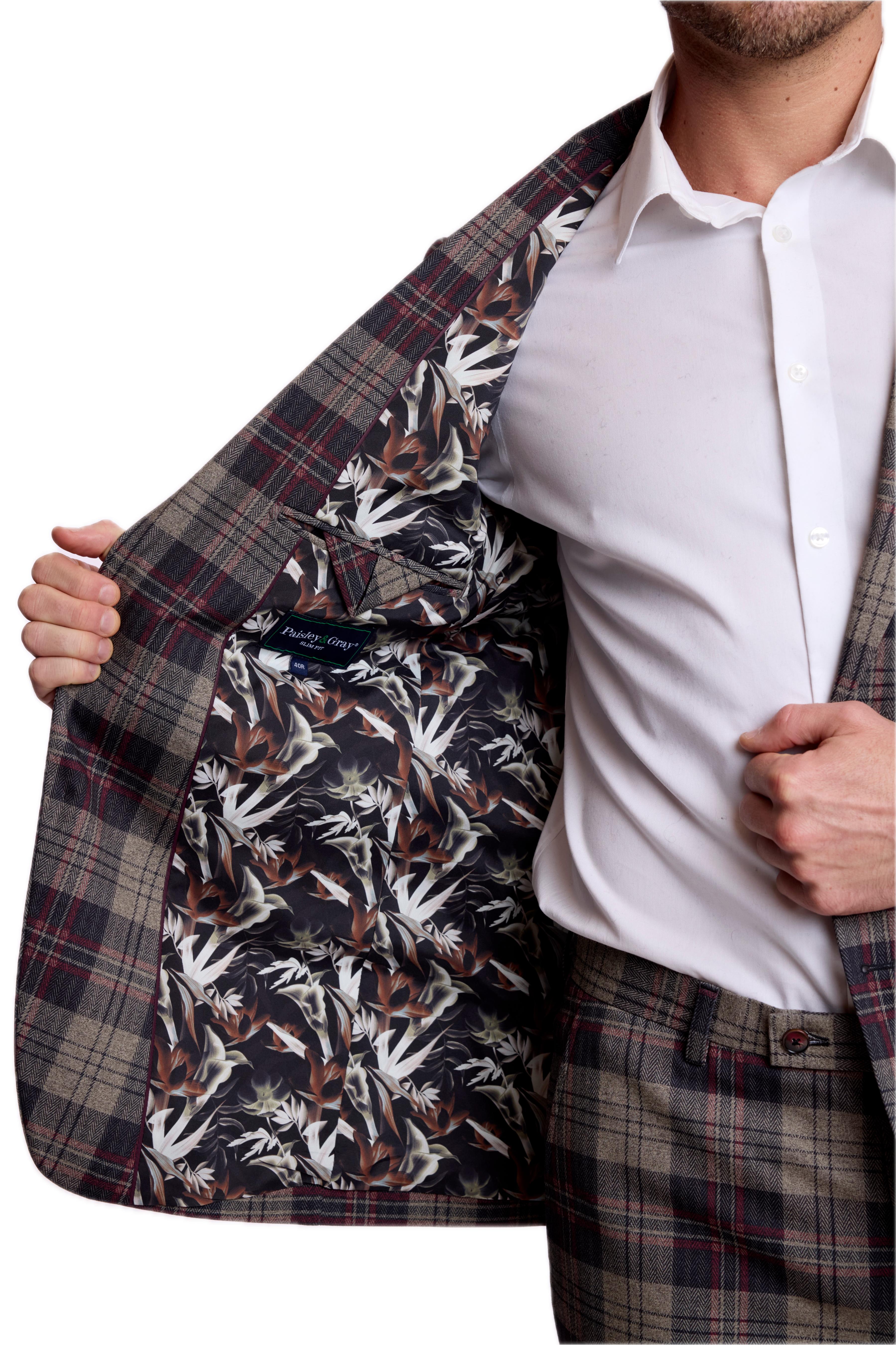 Dover Notch Jacket - slim - Blk Bg Red Herringbone Knit Plaid
