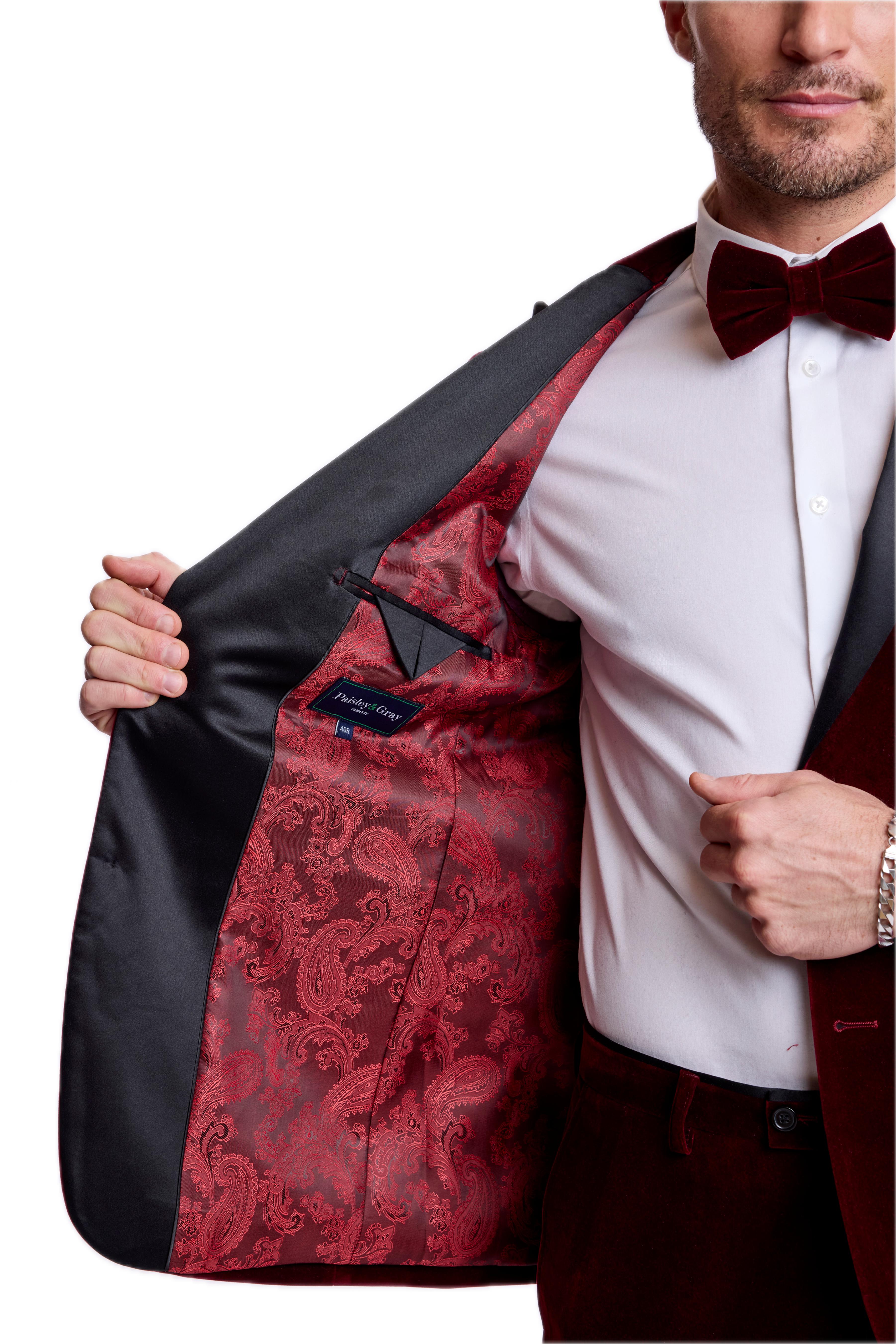 Kyle Big Peak Tux Jacket - slim - Burgundy Velvet