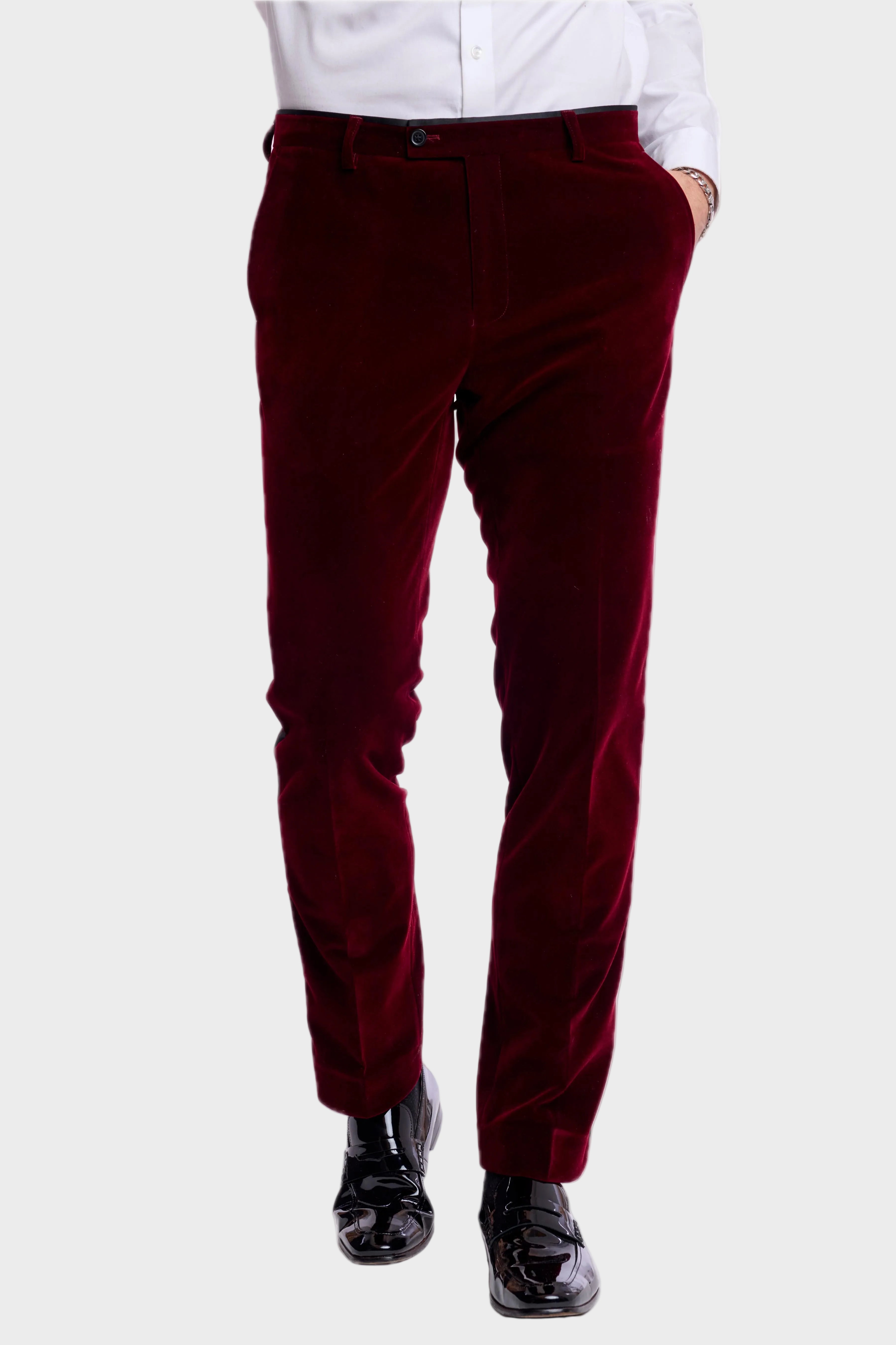 Sloane Stretch Tux Pants - slim - Burgundy Velvet