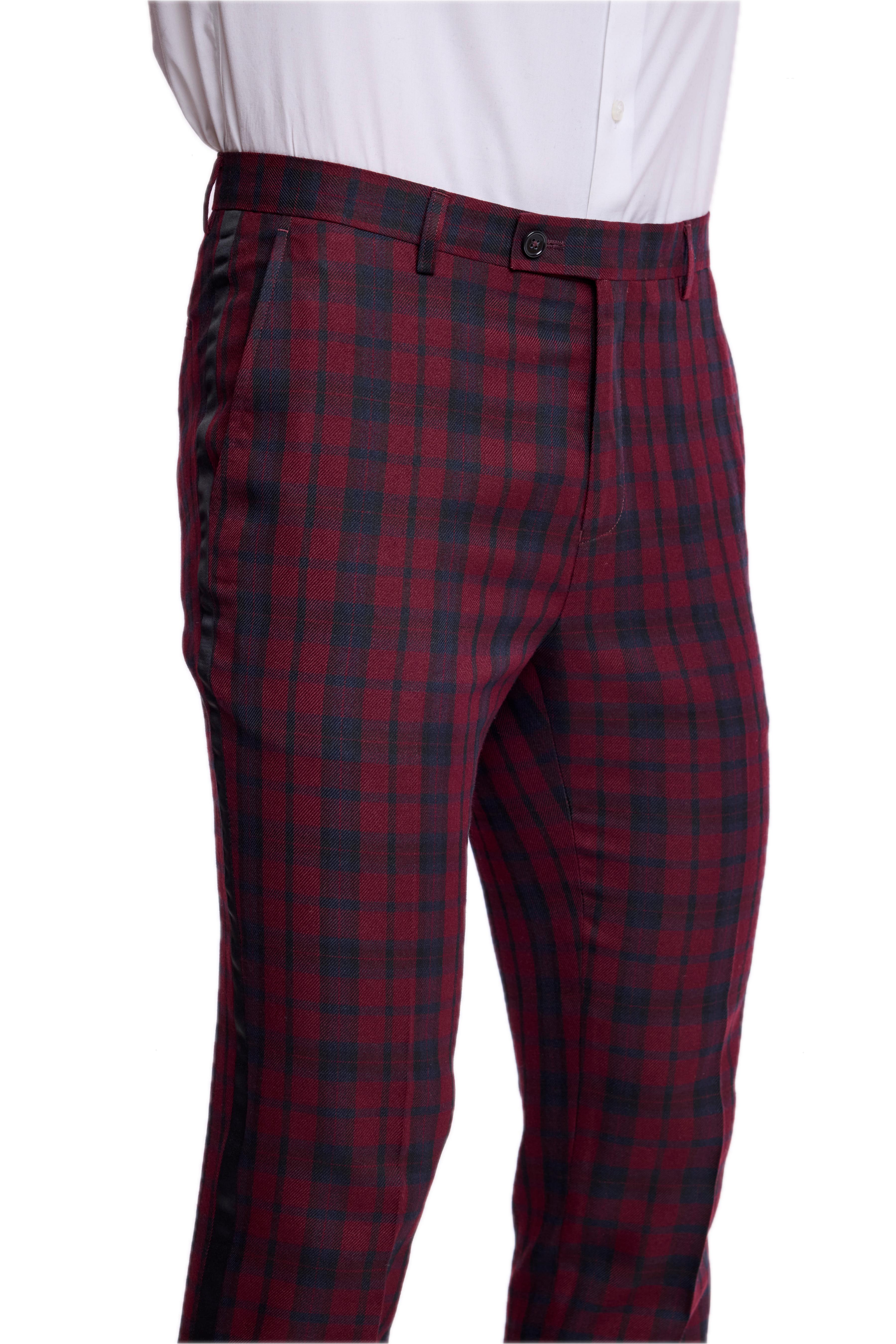 Sloane Tux Pants - slim - Burgundy Black Tartan