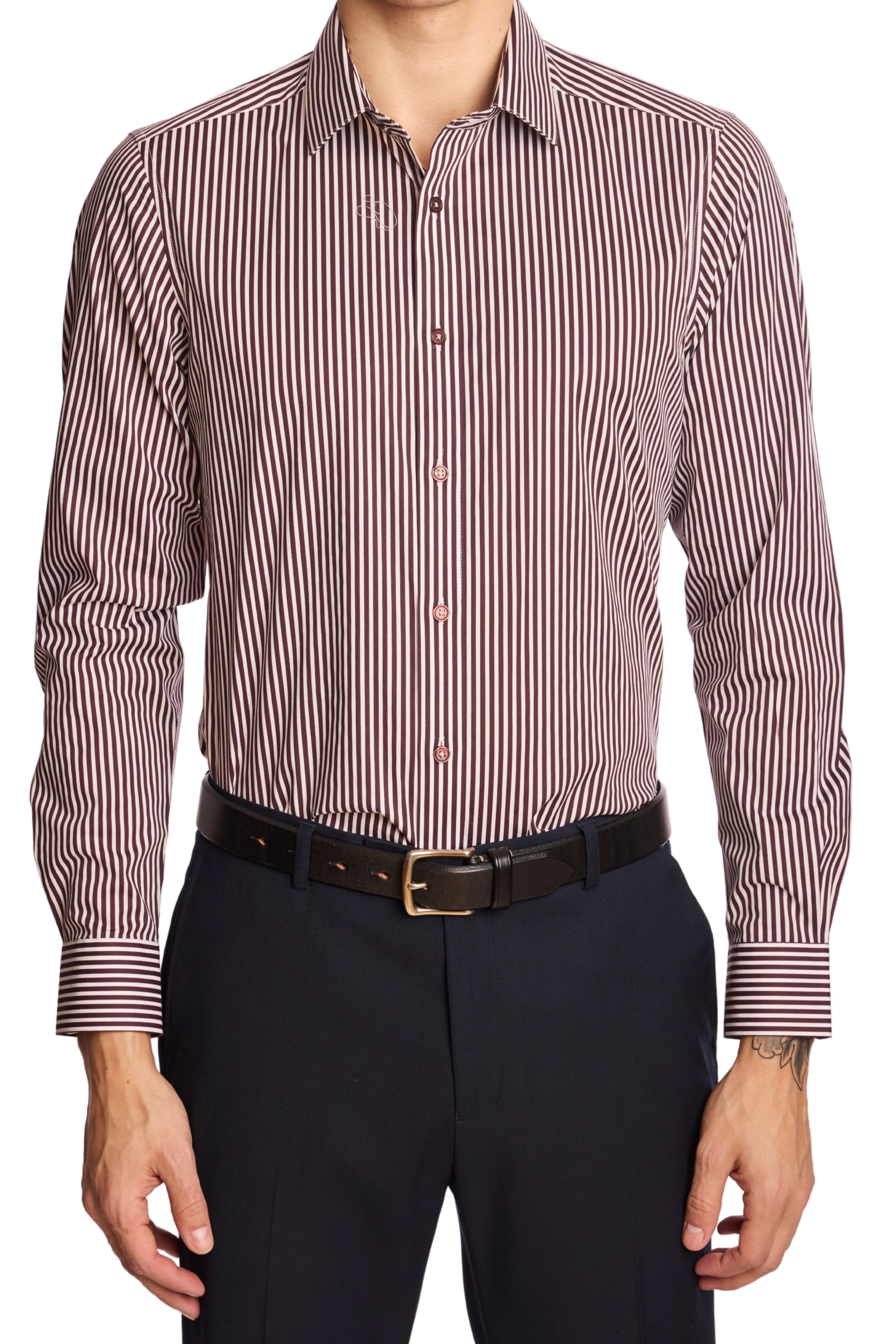 Samuel Spread Collar Shirt - Cherry Lacquer Stripes