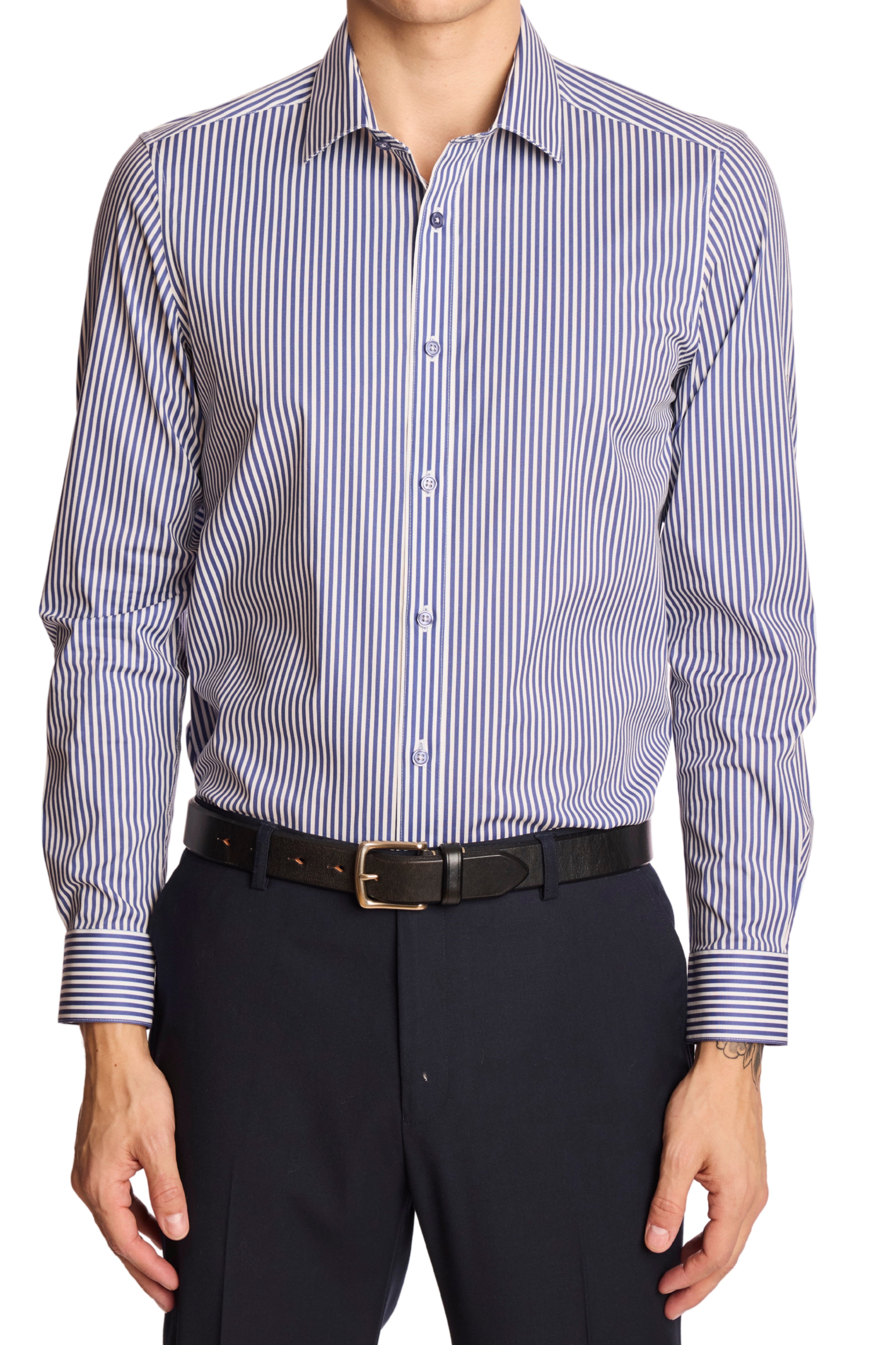 Samuel Spread Collar Shirt - Future Dusk Stripes