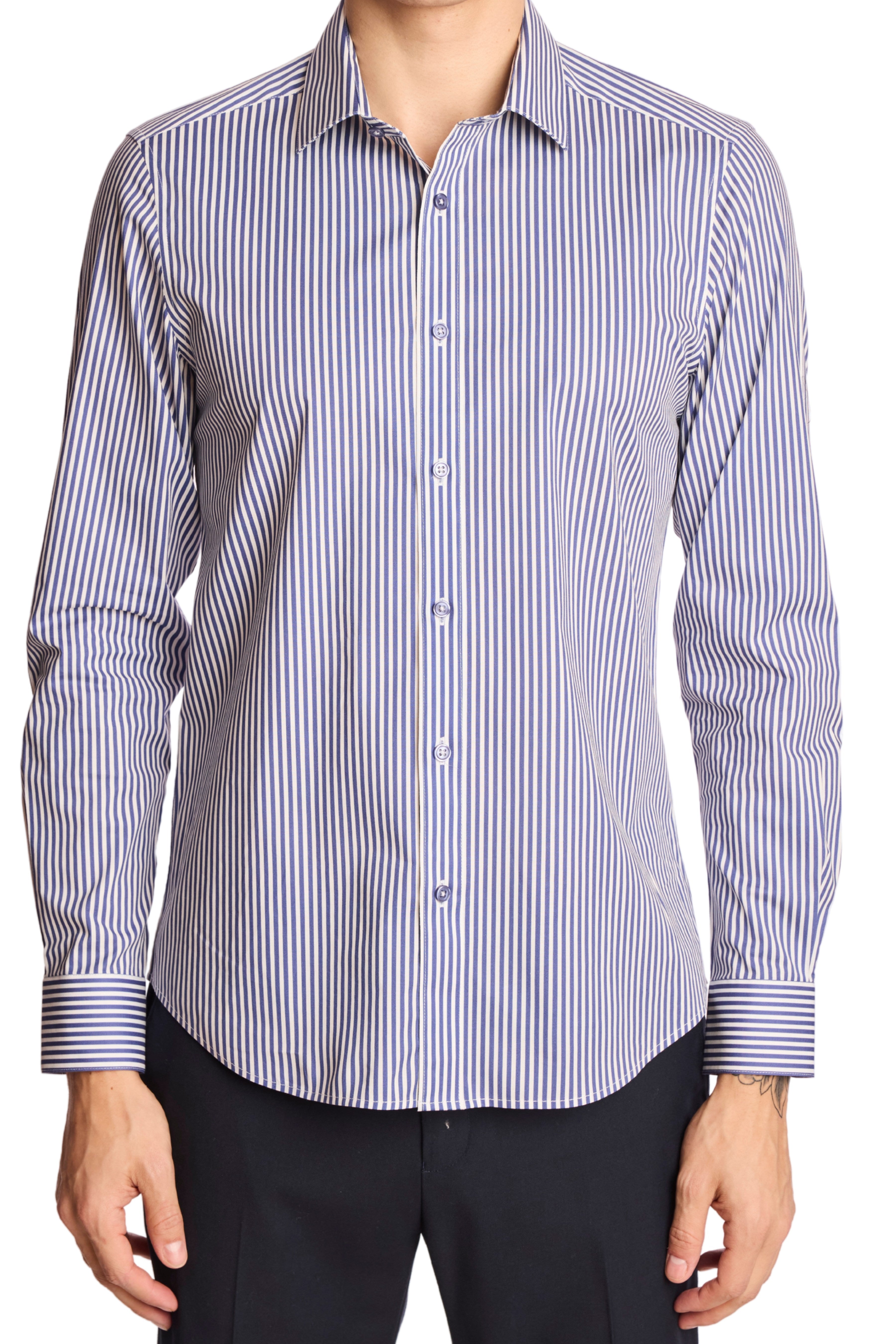 Samuel Spread Collar Shirt - Future Dusk Stripes