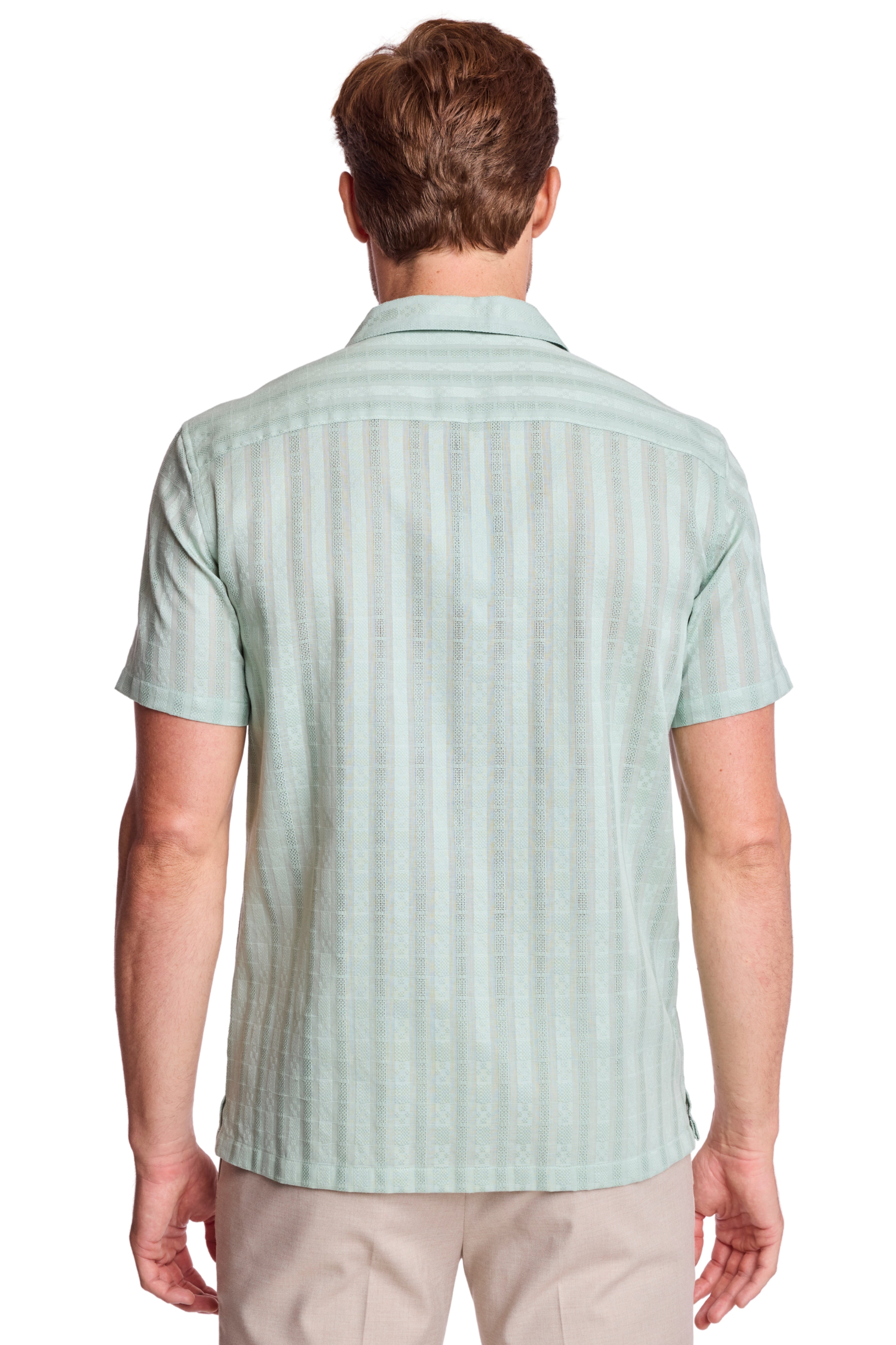 S/S Camp Collar Shirt - Mint Dobby Stripes