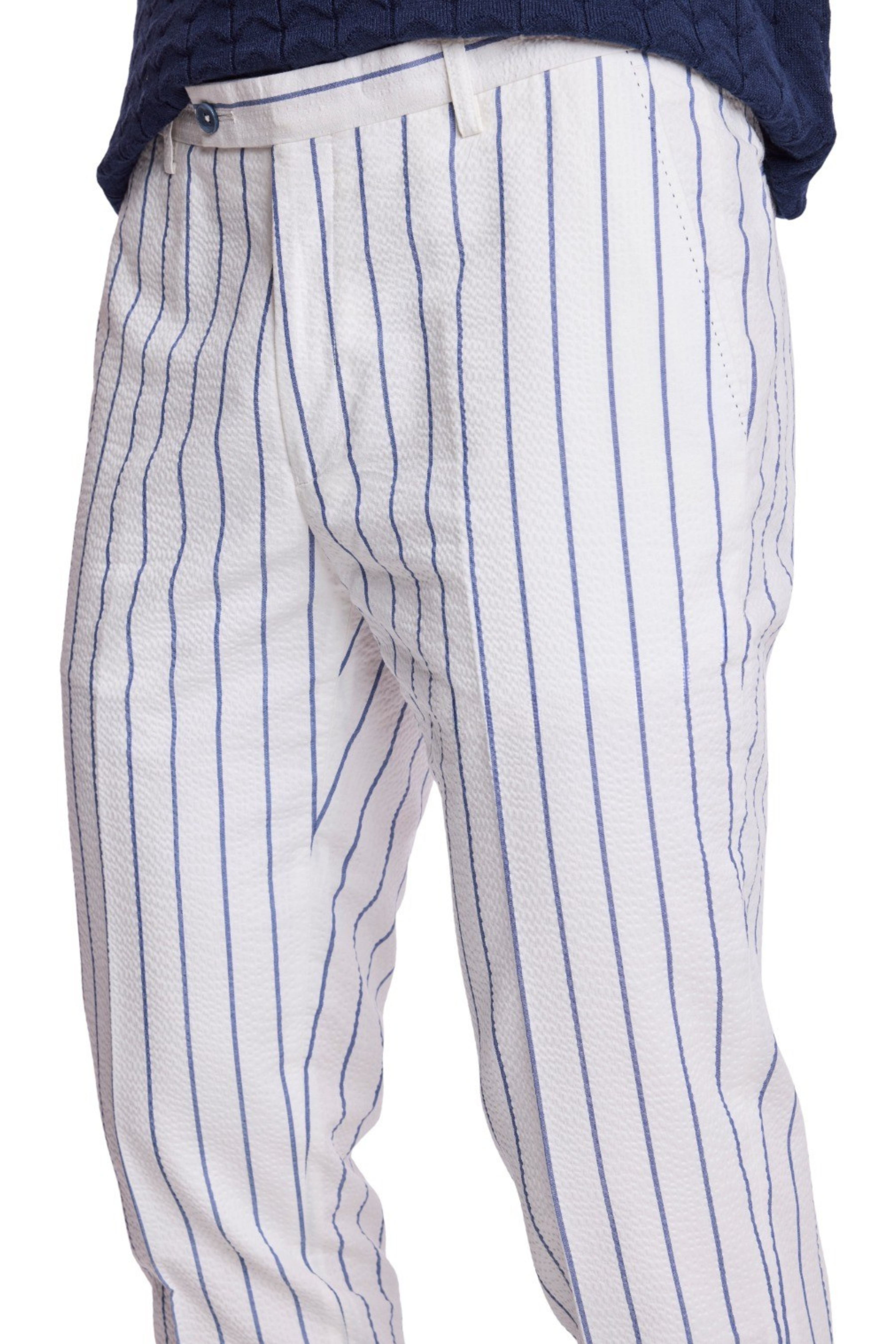 Downing Pants - slim - White Seersucker Blue Stripe