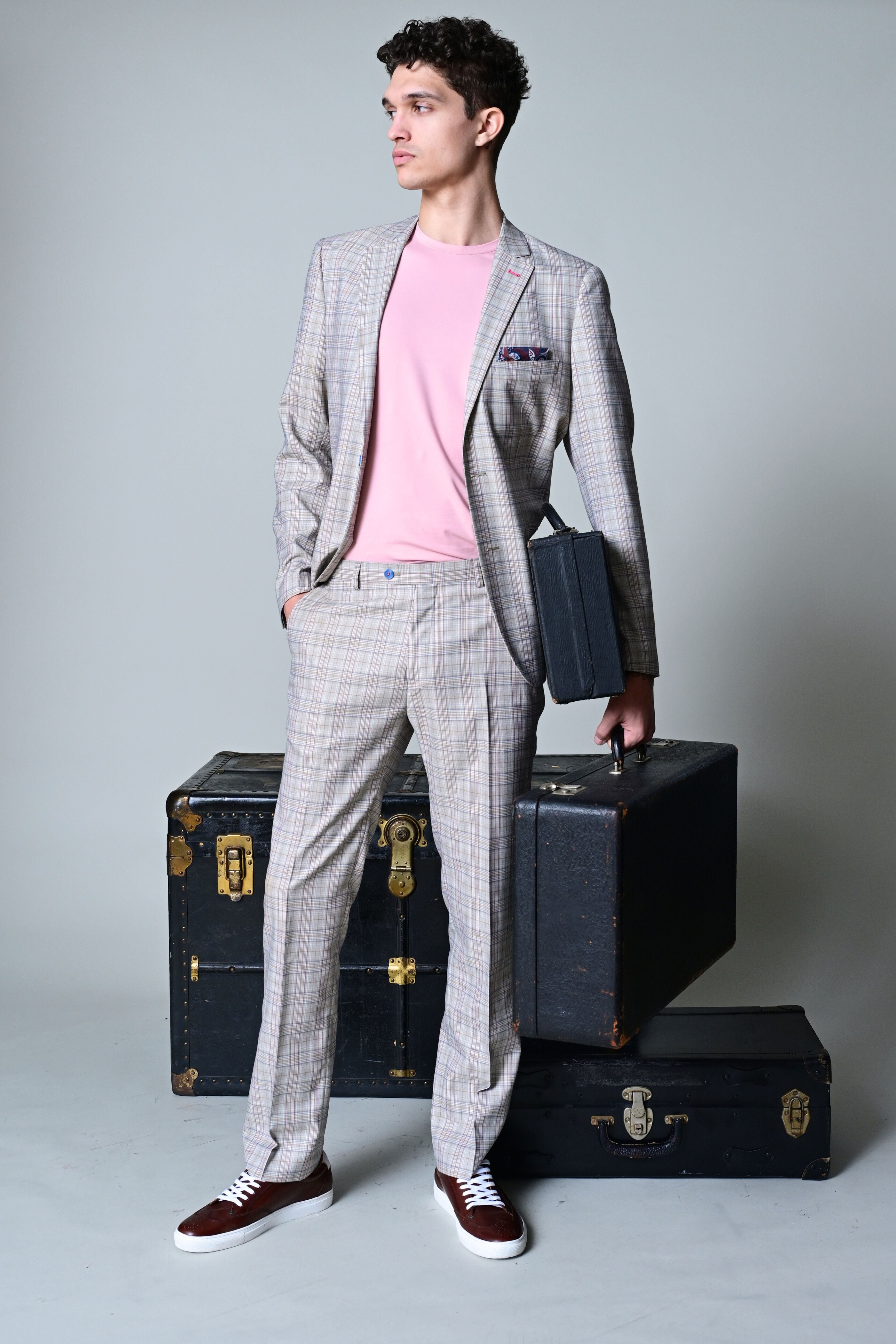 Dover Notch Jacket  - slim - Tan Pink Blue Plaid