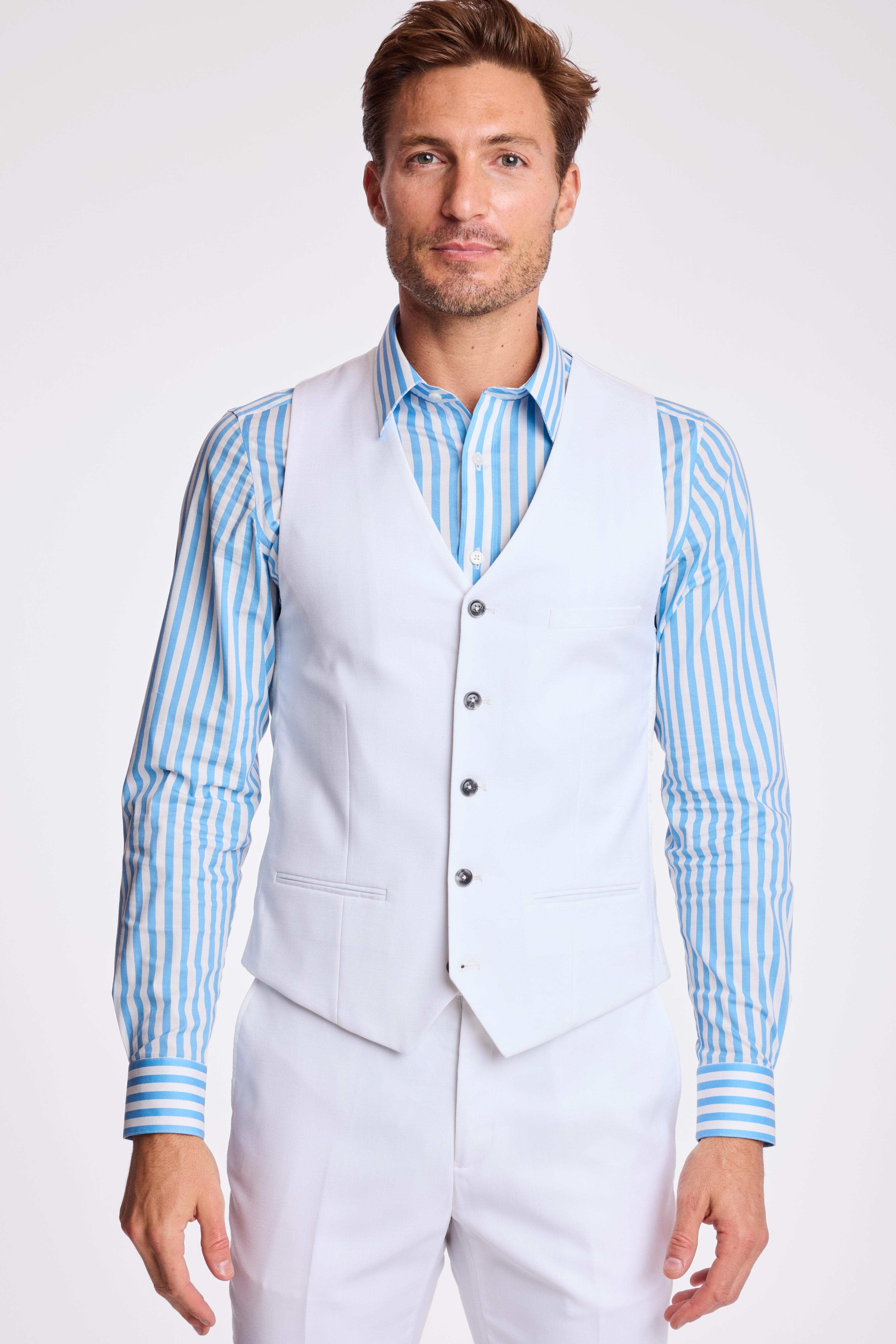 Eaton 5 Button Vest - slim - White Sharkskin