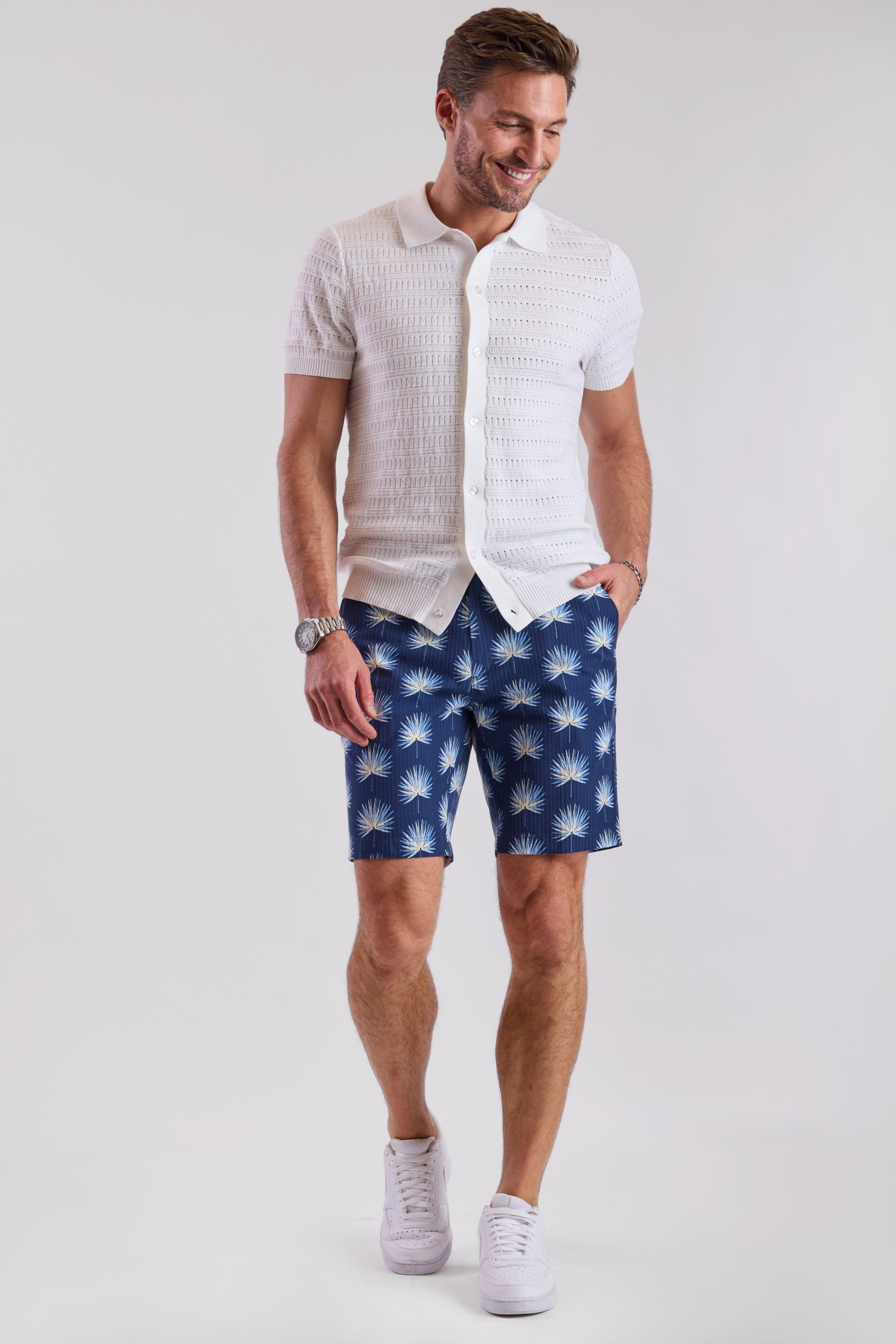 Felix Shorts - slim - Ocean White Seersucker