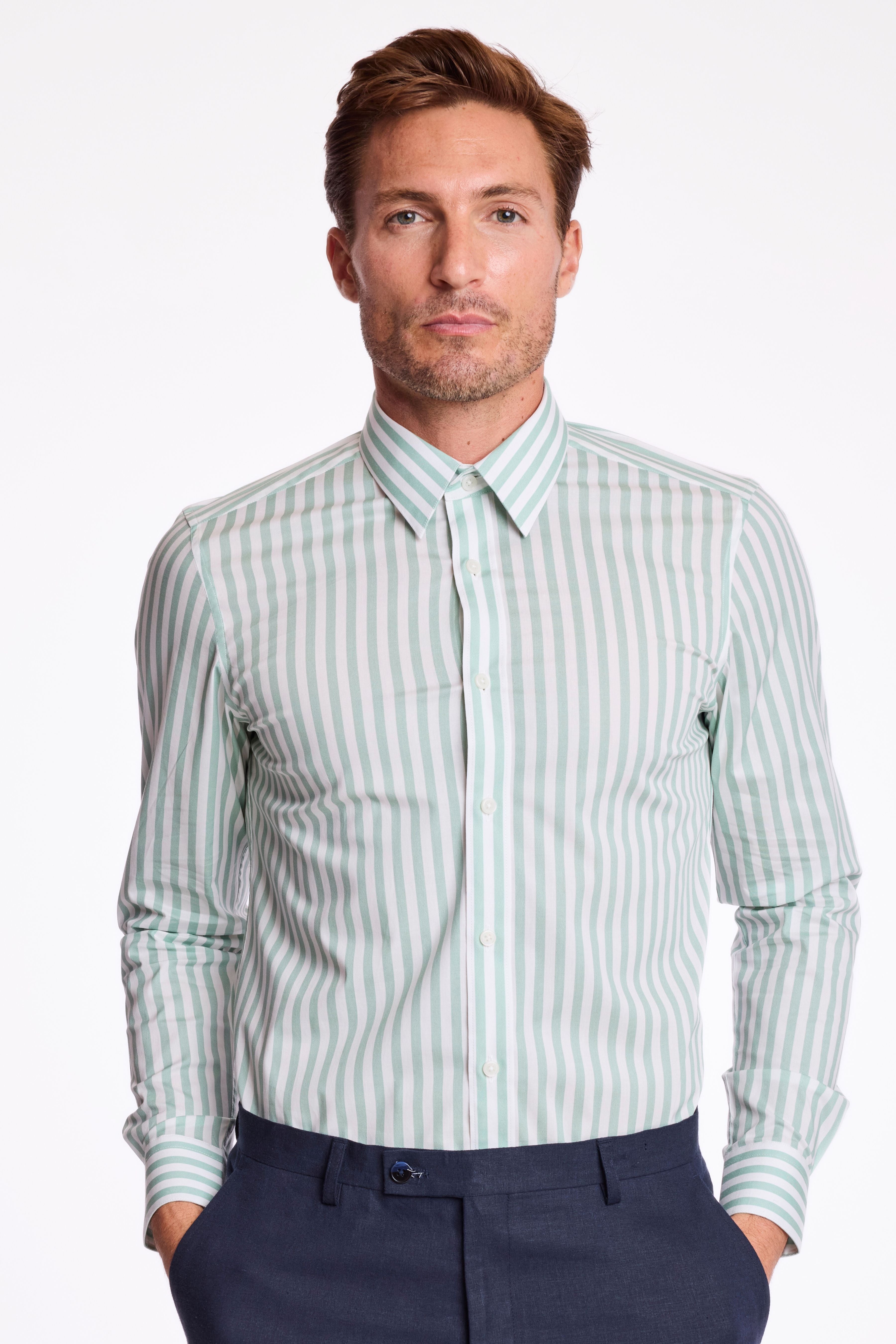 Parker Pointed Collar Shirt - Mint White Stripes