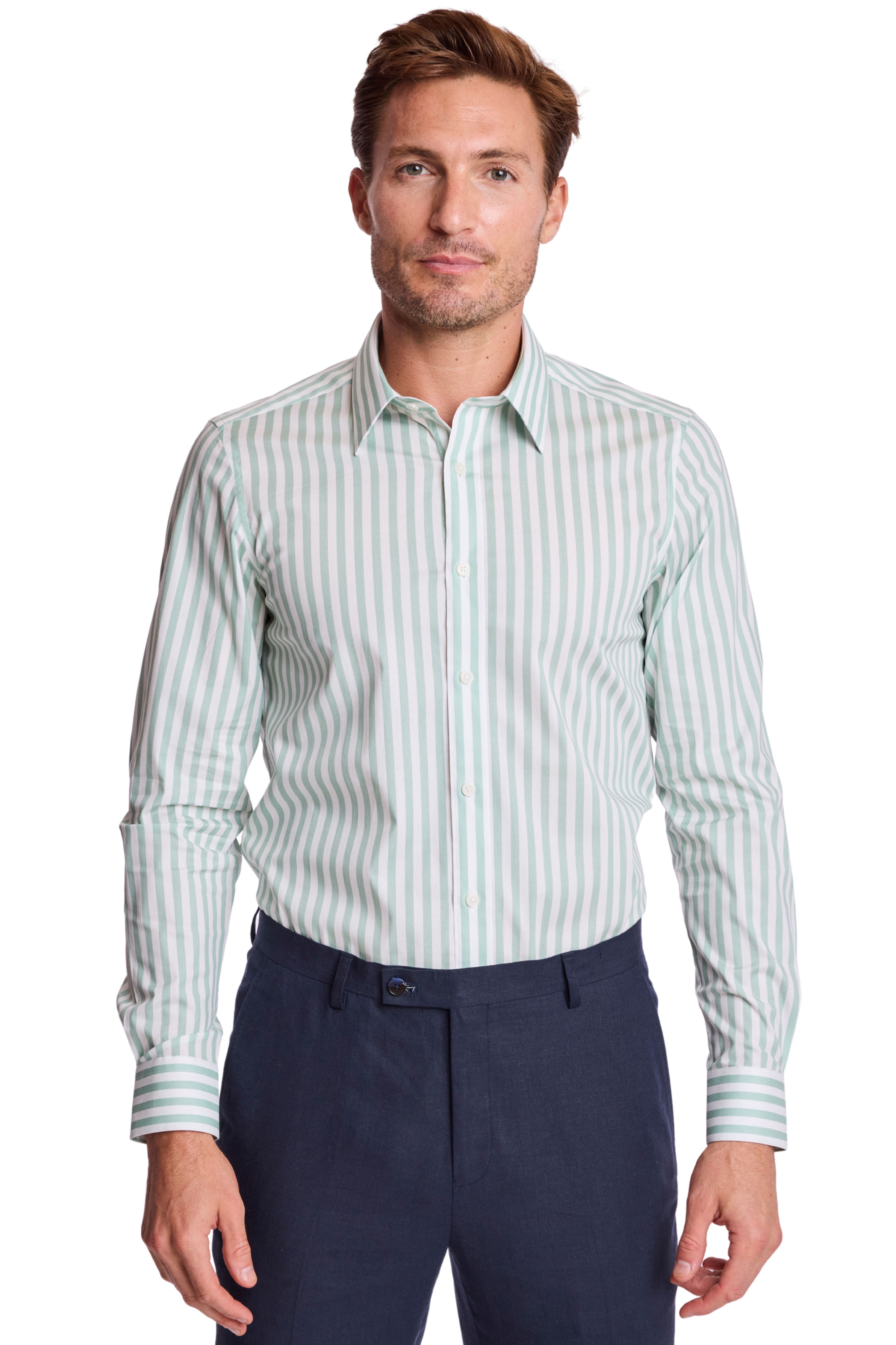 Parker Pointed Collar Shirt - Mint White Stripes