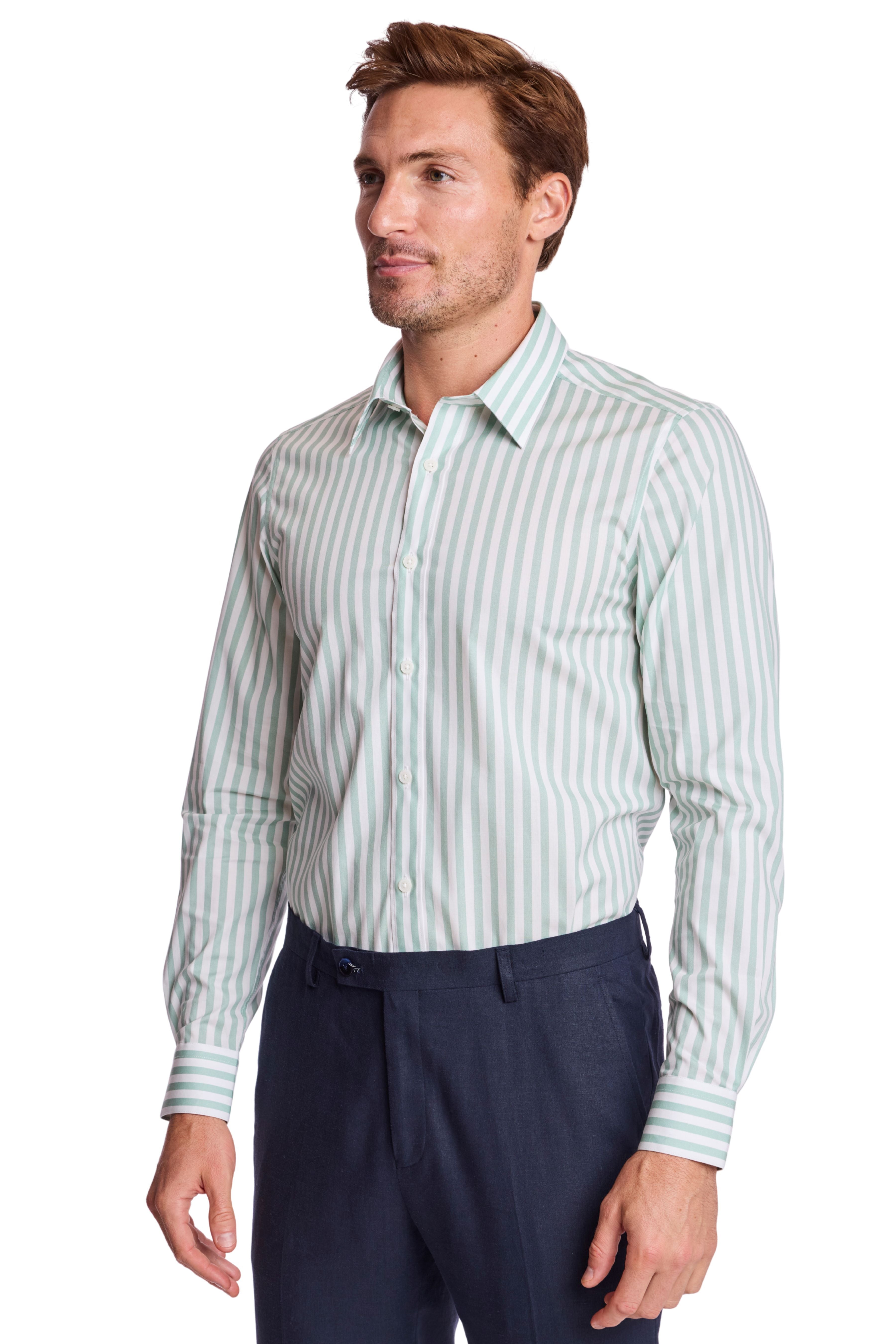 Parker Pointed Collar Shirt - Mint White Stripes