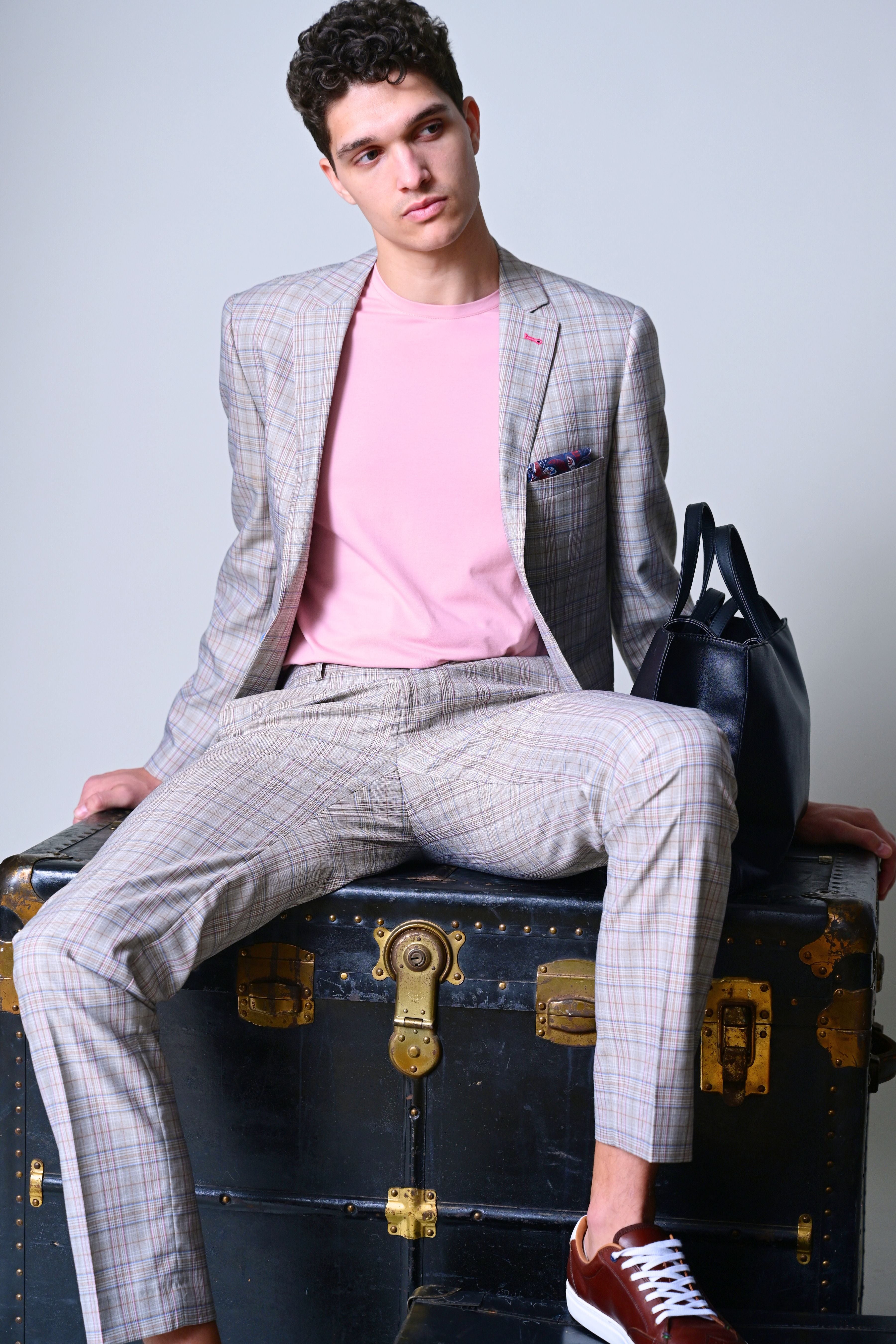 Dover Notch Jacket  - slim - Tan Pink Blue Plaid