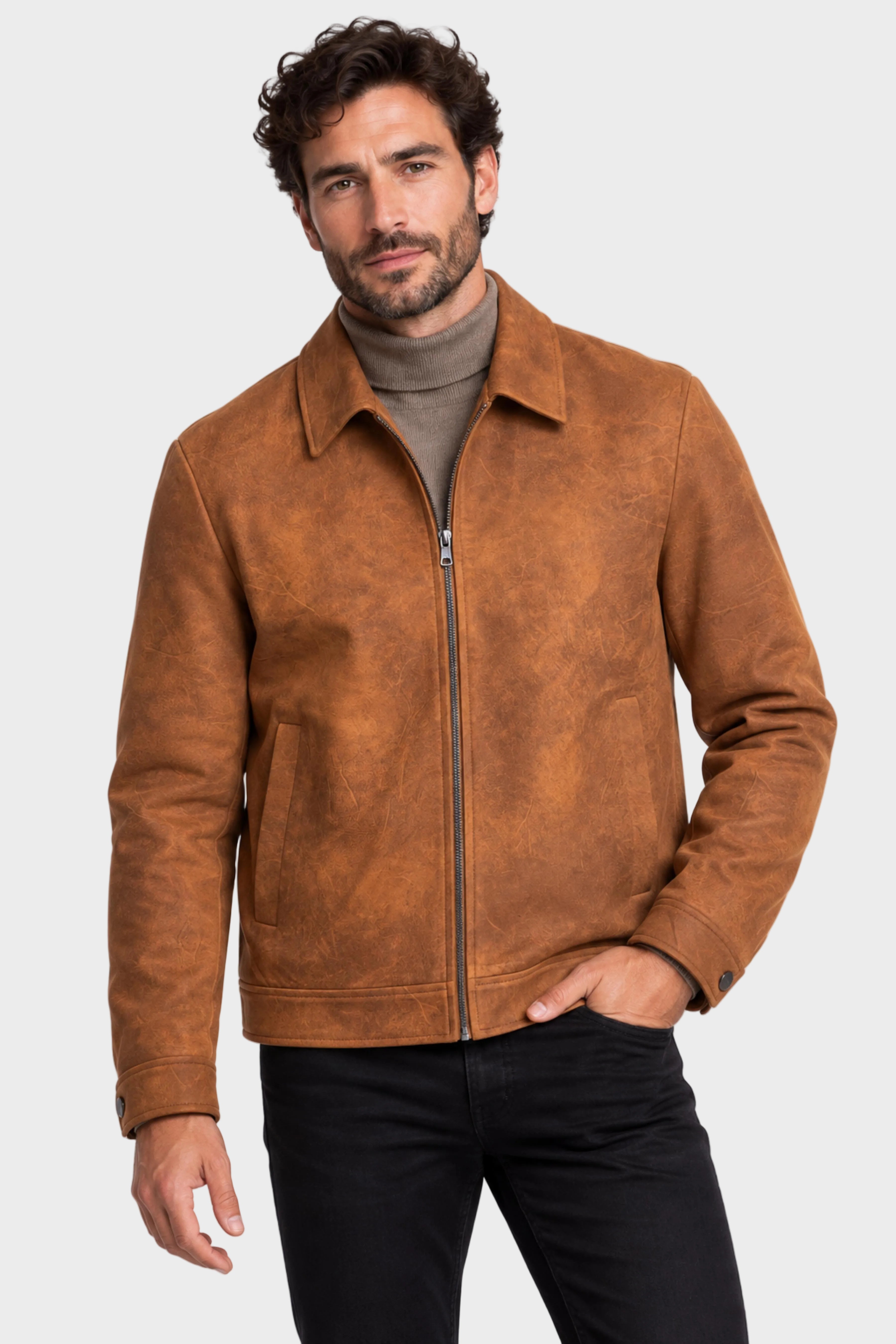 Mechanics Zip Up Jacket - Brown Caramel Vegan Leather