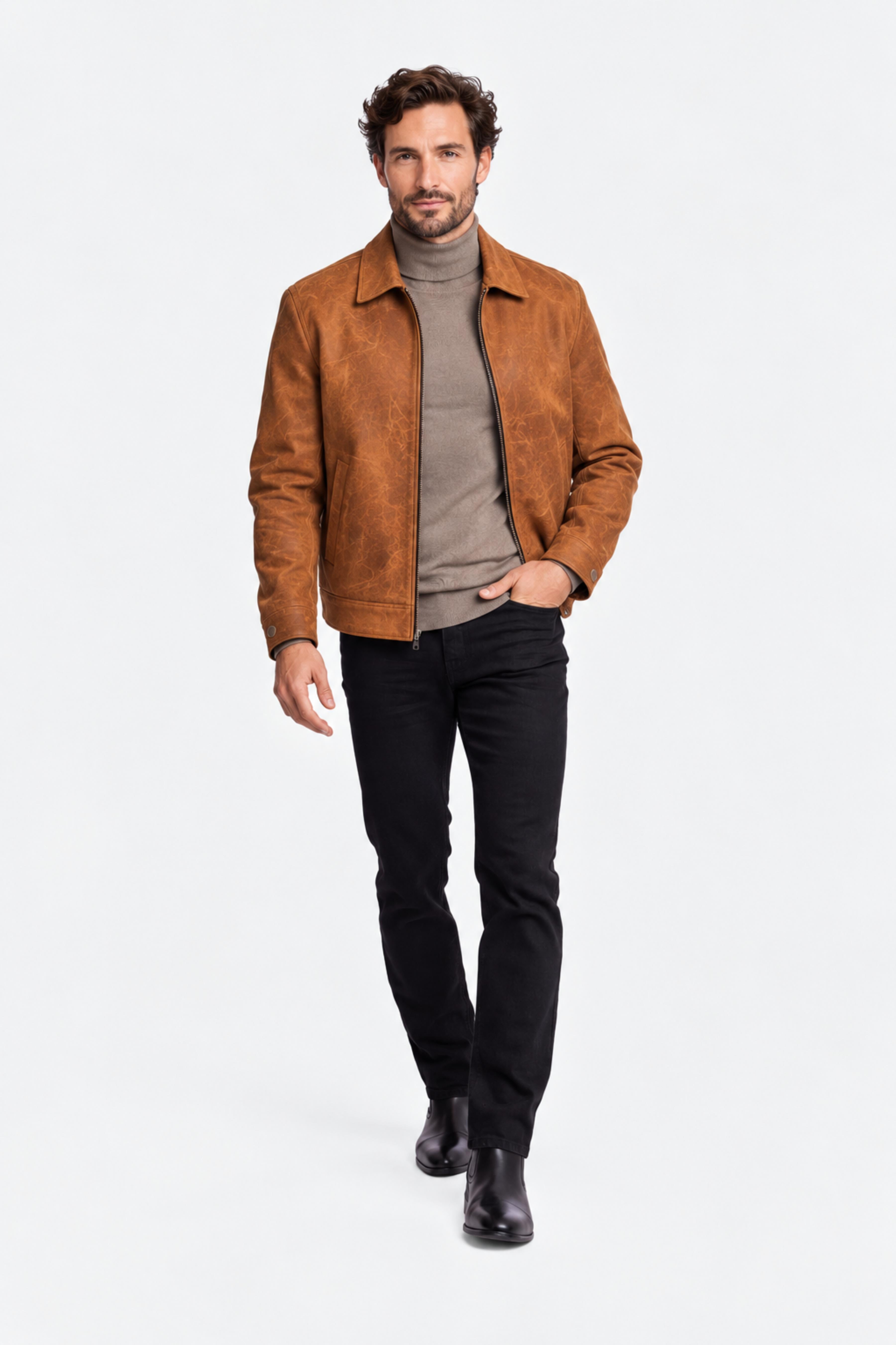 Mechanics Zip Up Jacket - Brown Caramel Vegan Leather