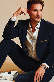  Samuel Spread Collar Shirt - White Blue Ditsy Dots