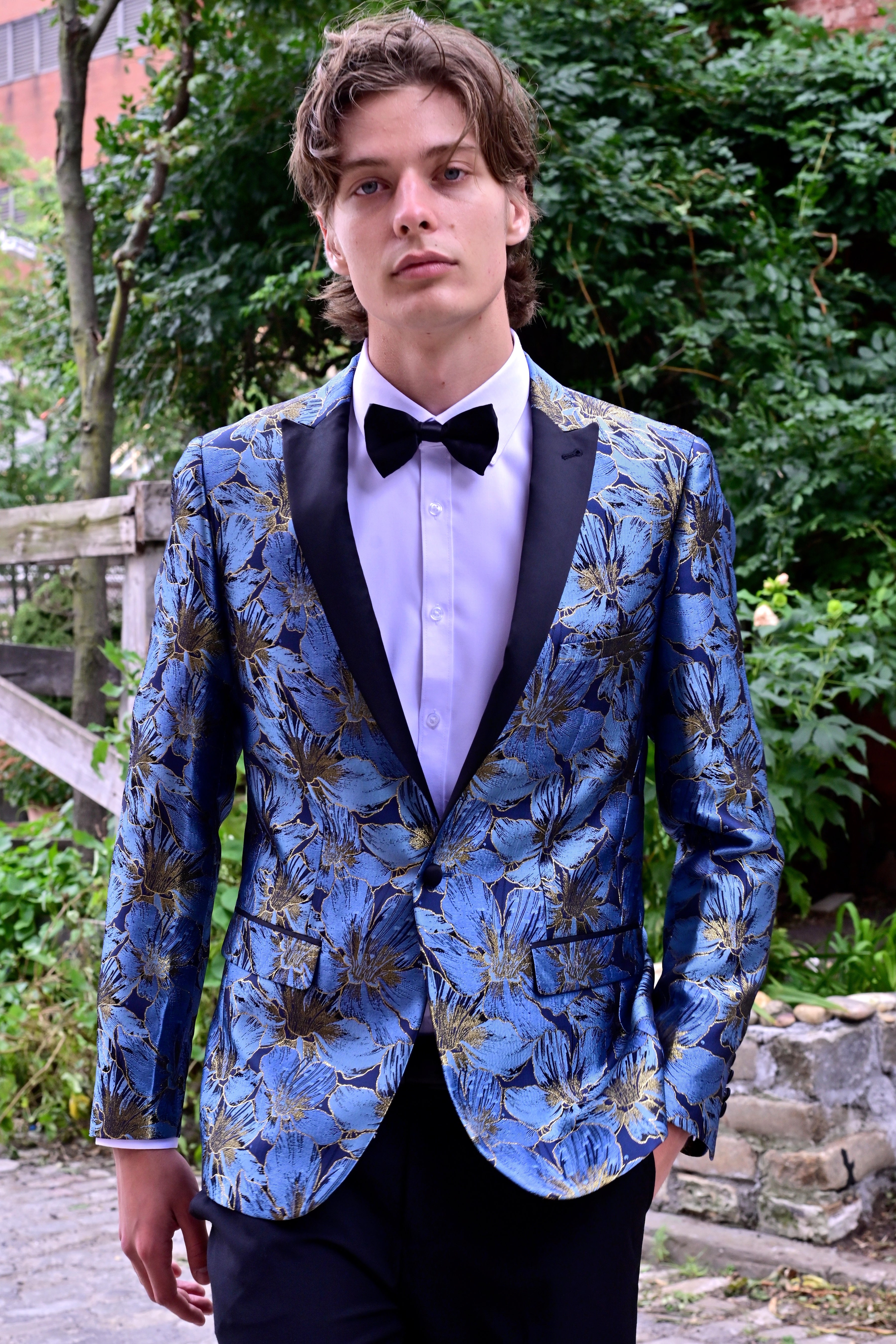 Grosvenor Peak Tux Jacket - slim - Navy Blue Gold Flower