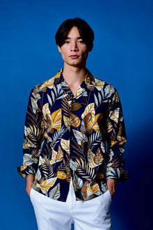  L/S Camp Collar Shirt - Navy Lt Blue Yellow