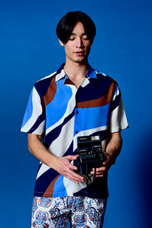  S/S Camp Collar Shirt - Blue Brown White Swirls
