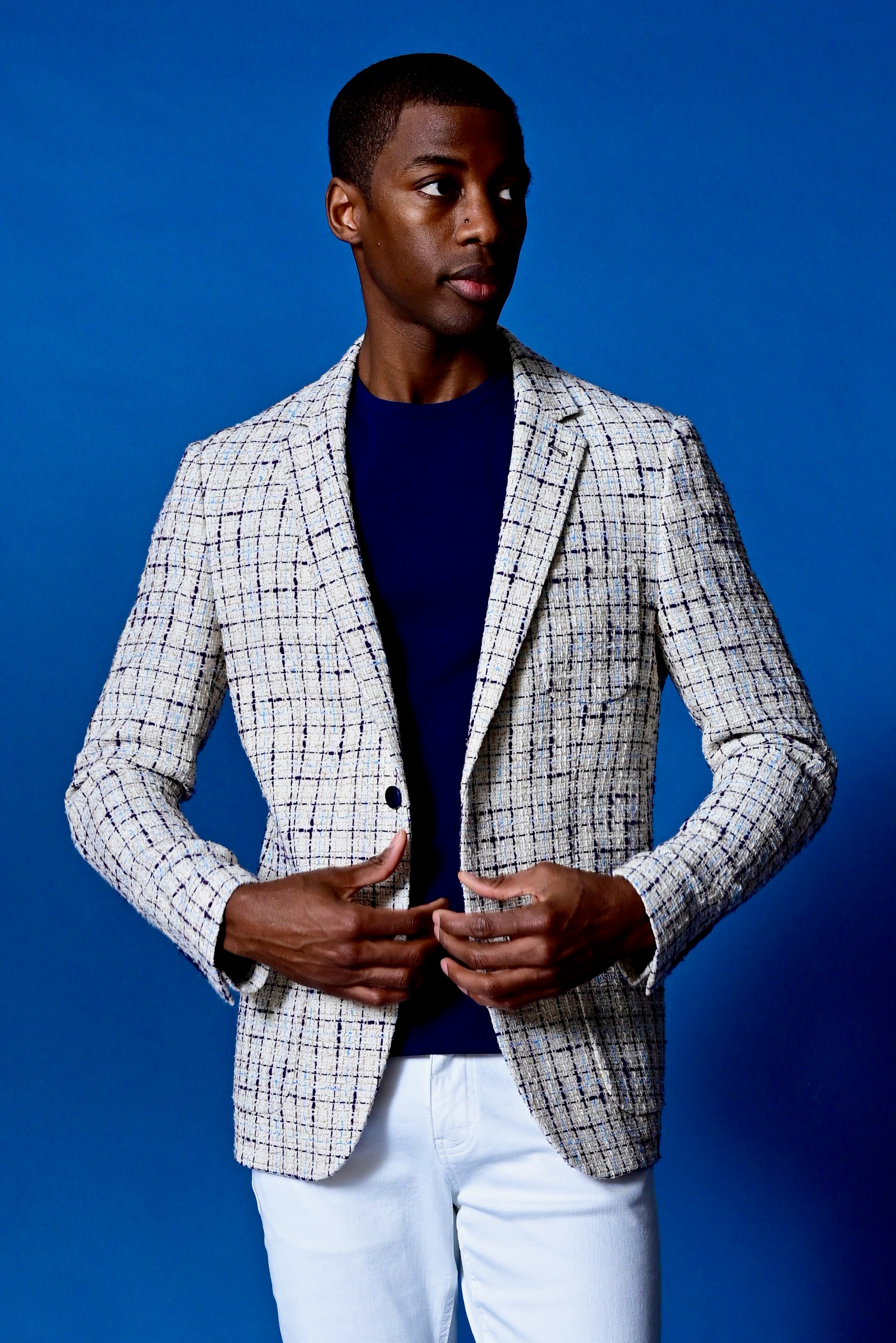 Dover Notch Jacket  - slim - Beige Navy Check